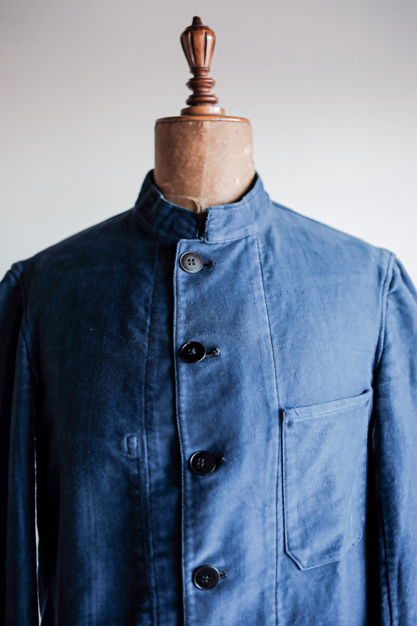 【~40's】French Vintage Blue Moleskin Stand Collar Work Jacket