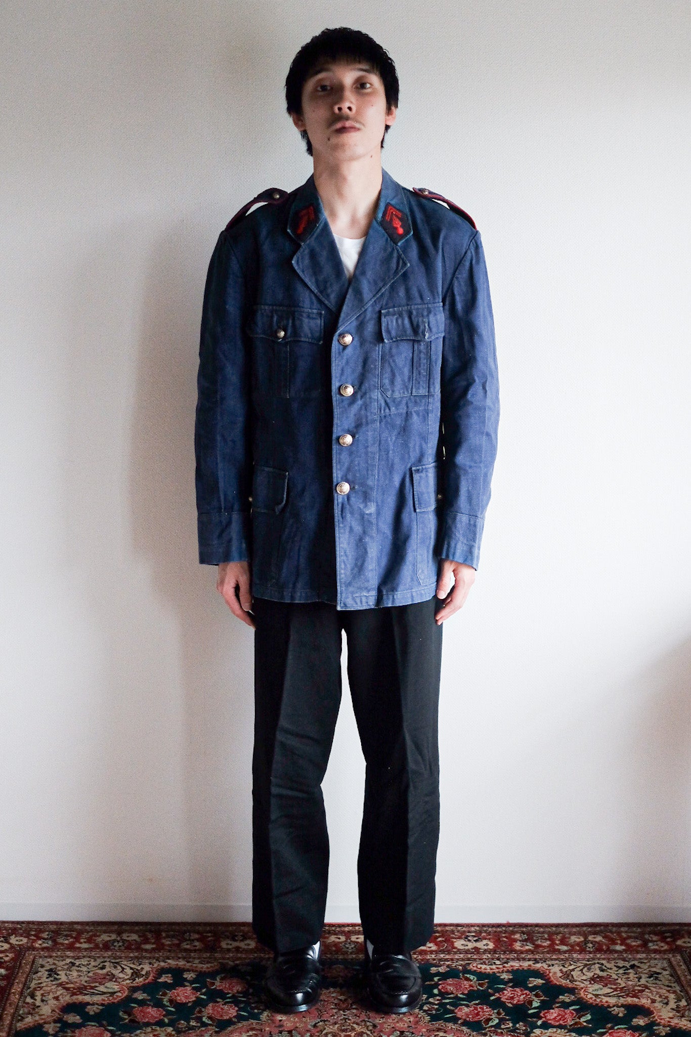 【~40's】French Vintage Indigo Metis Fireman Lapel Jacket