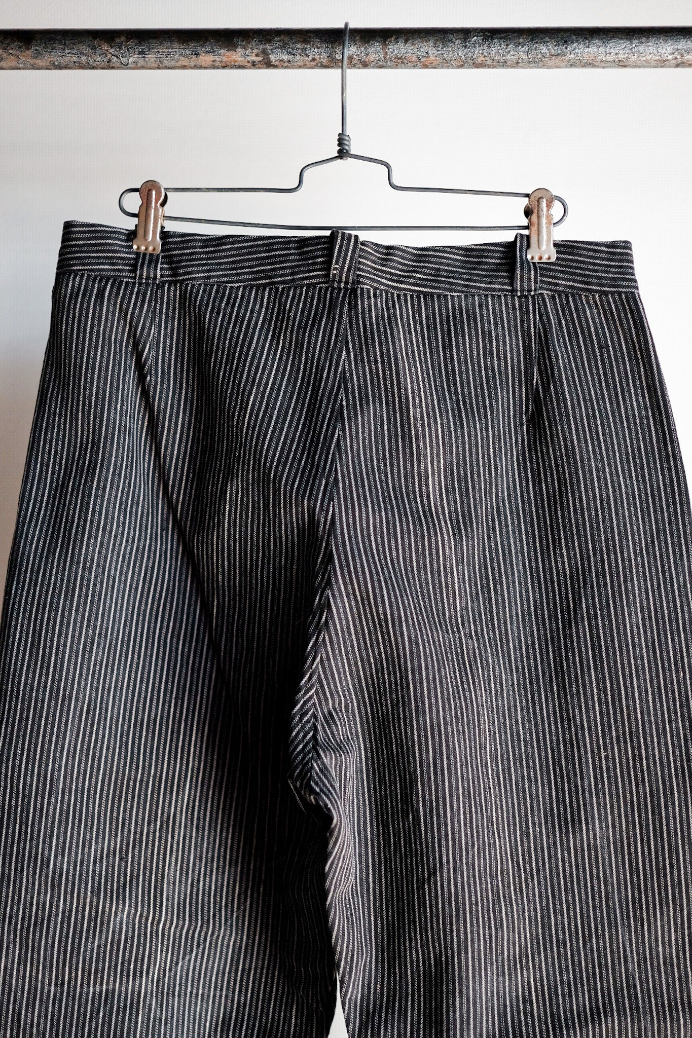 【~ 40 대 's 프랑스 빈티지면 스트라이프 작업 바지