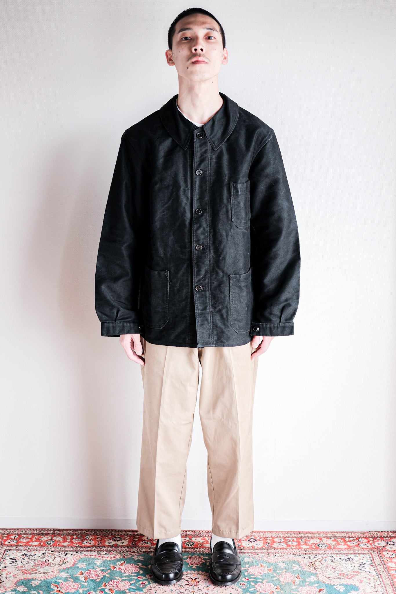 【~50's】French Vintage Black Moleskin Work Jacket