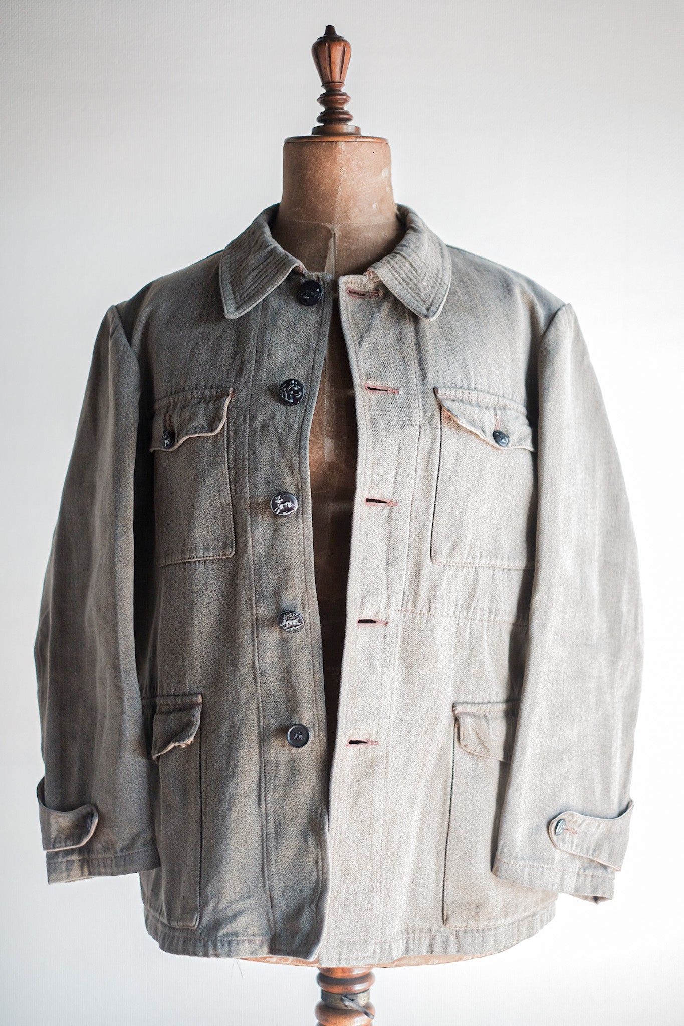 【~30's】French Vintage Brown Cotton Salt & Pepper Hunting Jacket