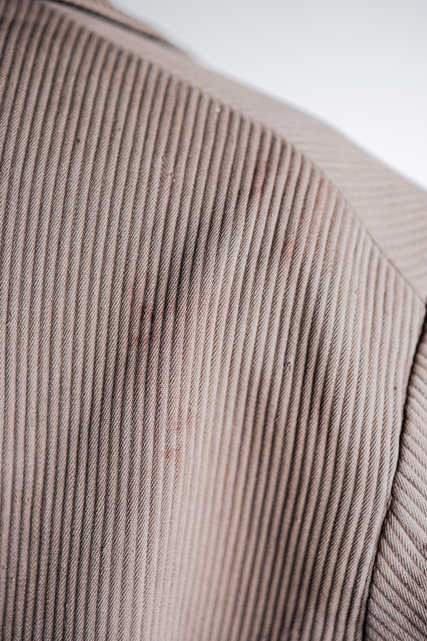 【~40's】French Vintage Brown Cotton Pique Lapel Gamekeeper Hunting Jacket "Unusual Pattern"