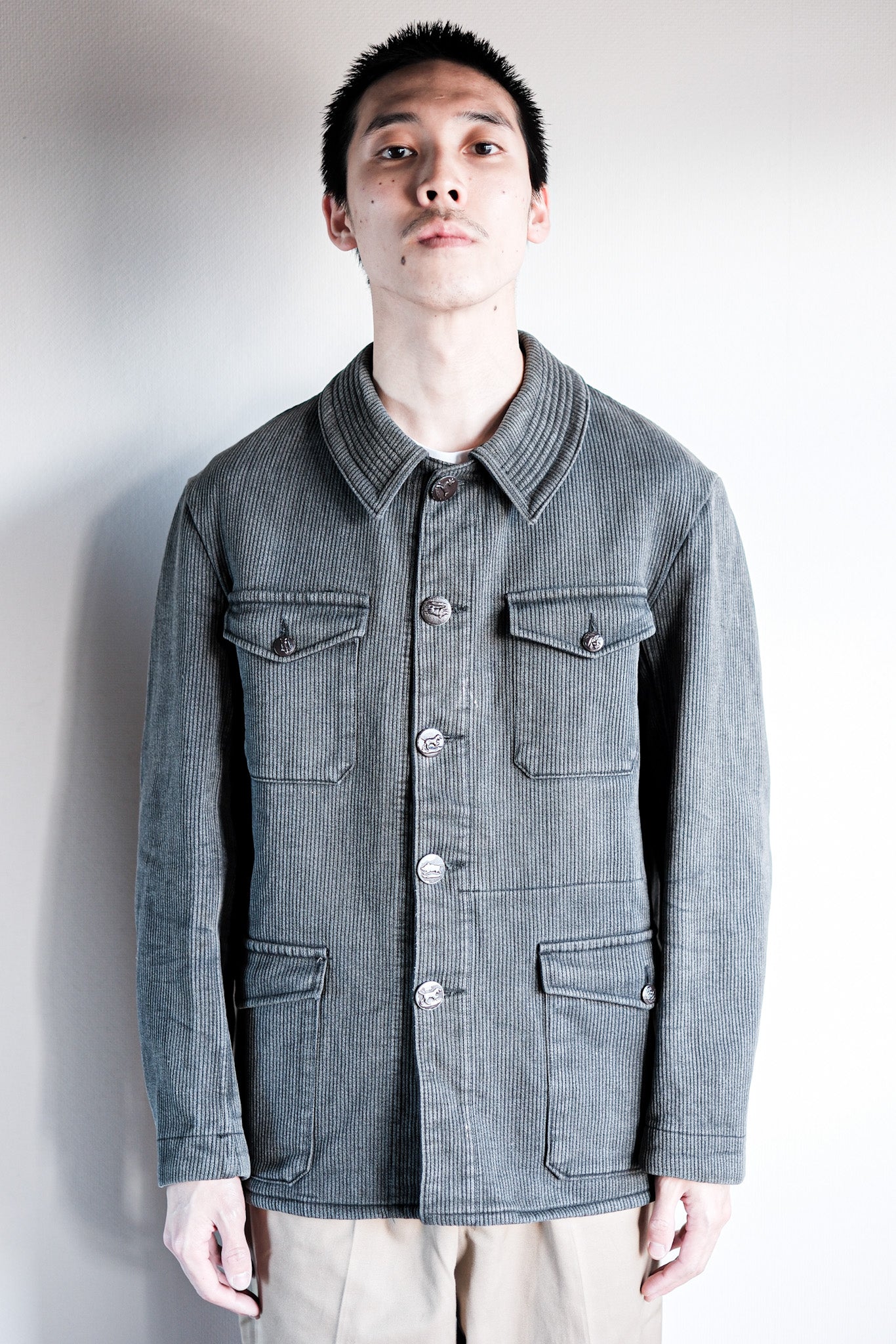 【~50's】French Vintage Gray Cotton Pique Hunting Jacket