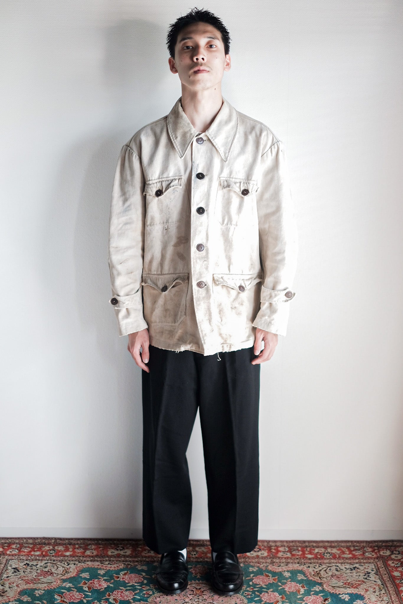 【~50's】French Vintage White Cotton Canvas Work Jacket