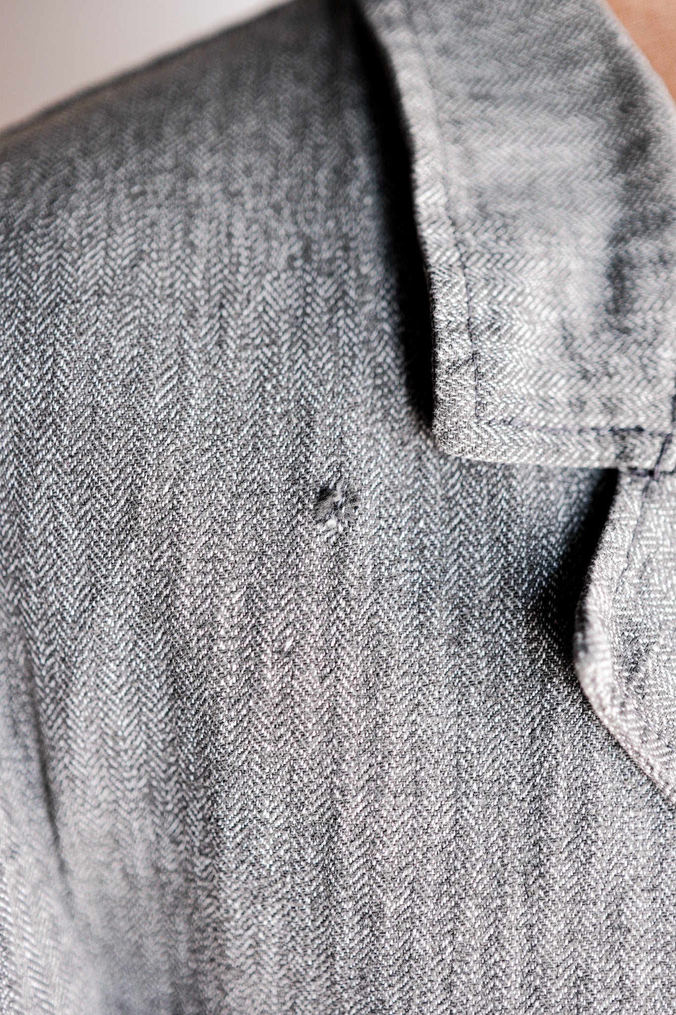 【~50's】French Vintage Salt & Pepper Cotton HBT Lapel Work Jacket