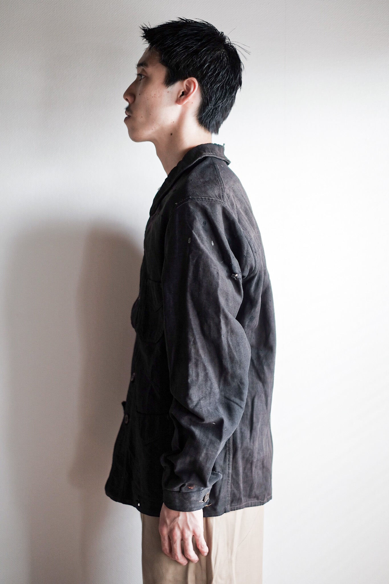 【~20's】French Vintage Black Moleskin Work Jacket "6 Buttons"