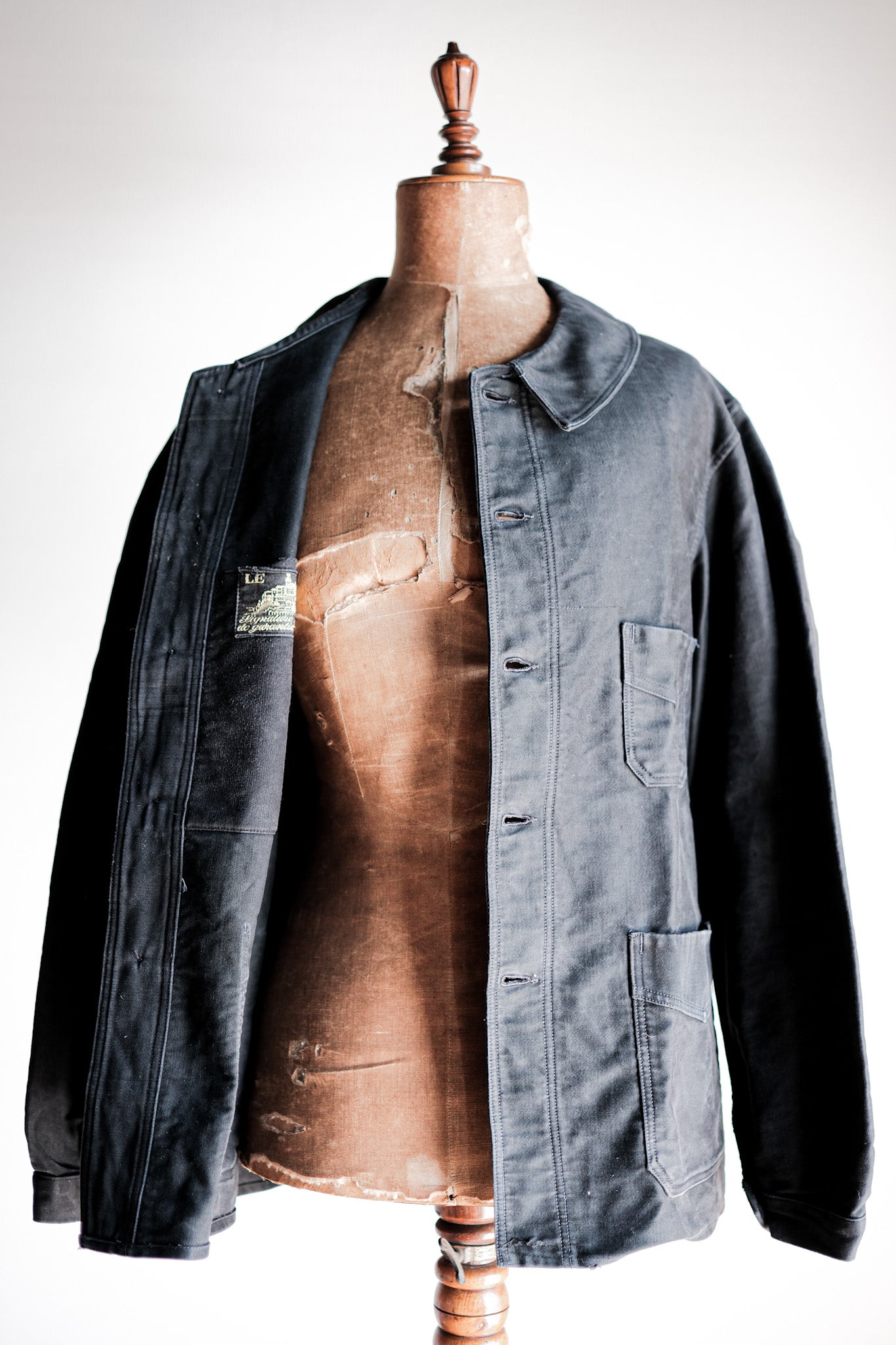 【~40's】French Vintage Black Moleskin Work Jacket "Le Mont St. Michel"
