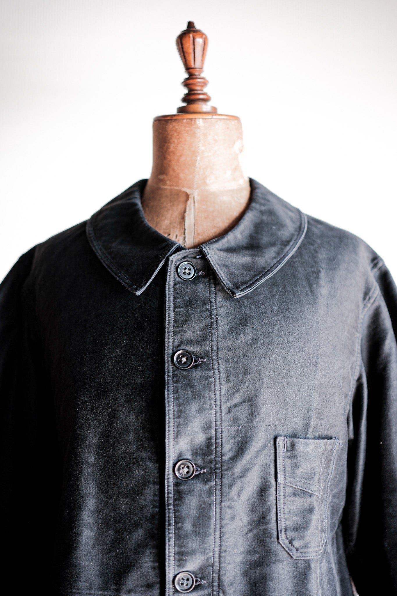 【~40's】French Vintage Black Moleskin Work Jacket "Le Mont St. Michel"