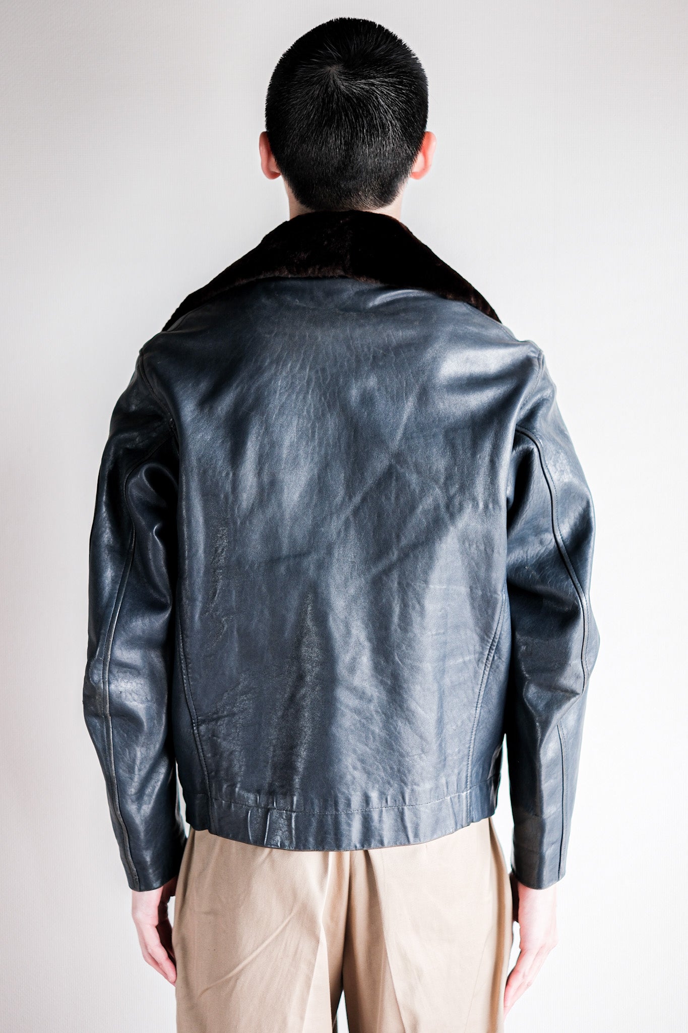 【~70's】French Air Force Pilot Leather Jacket Size.92C