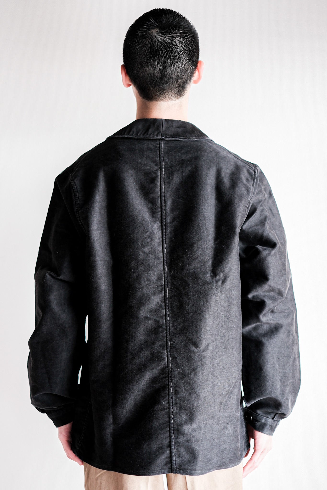 【~40's】French Vintage Black Moleskin Work Jacket "Le Mont St. Michel"