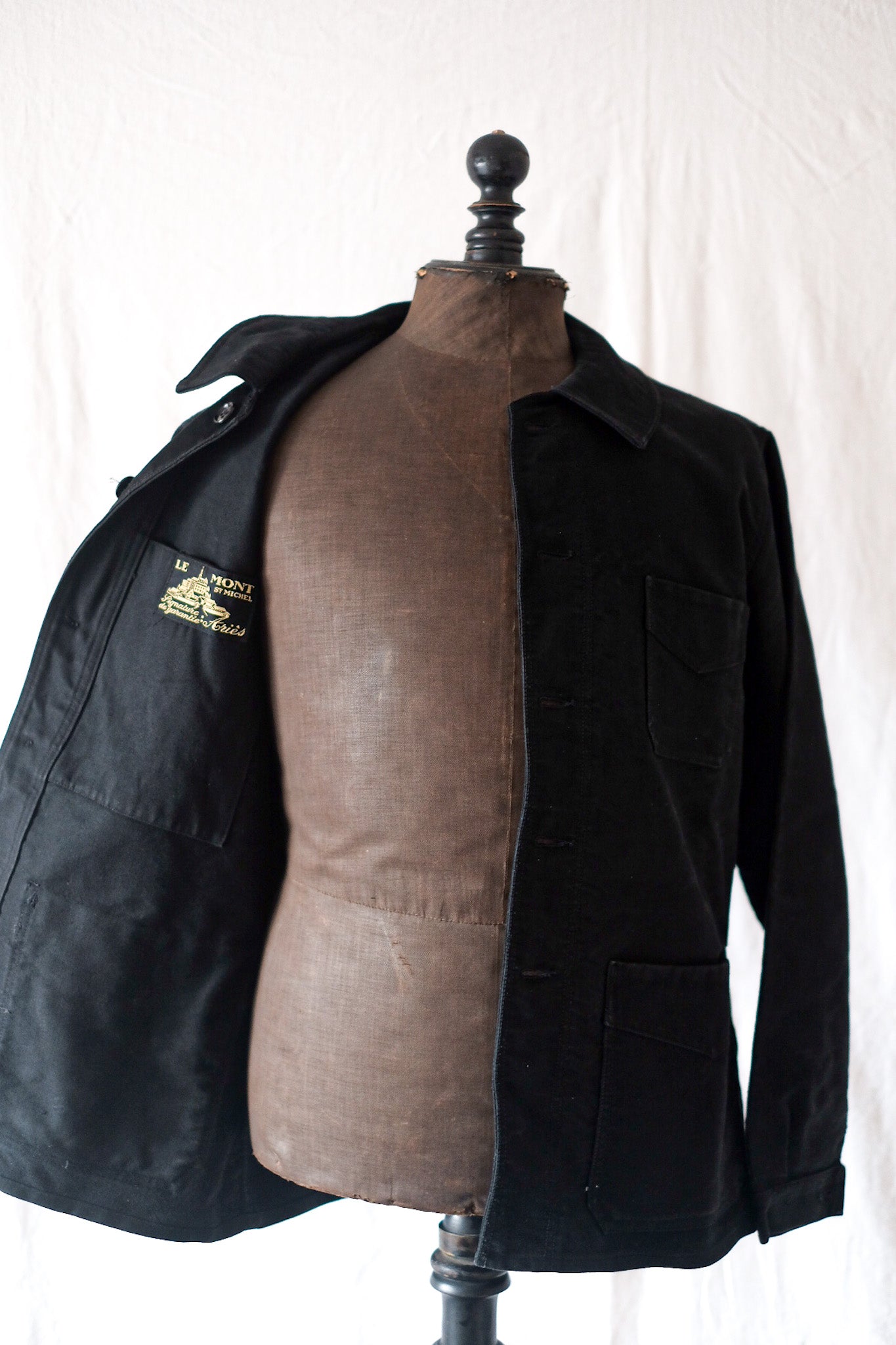 【~40's】French Vintage "Le Mont St. Michel" Black Moleskin Work Jacket