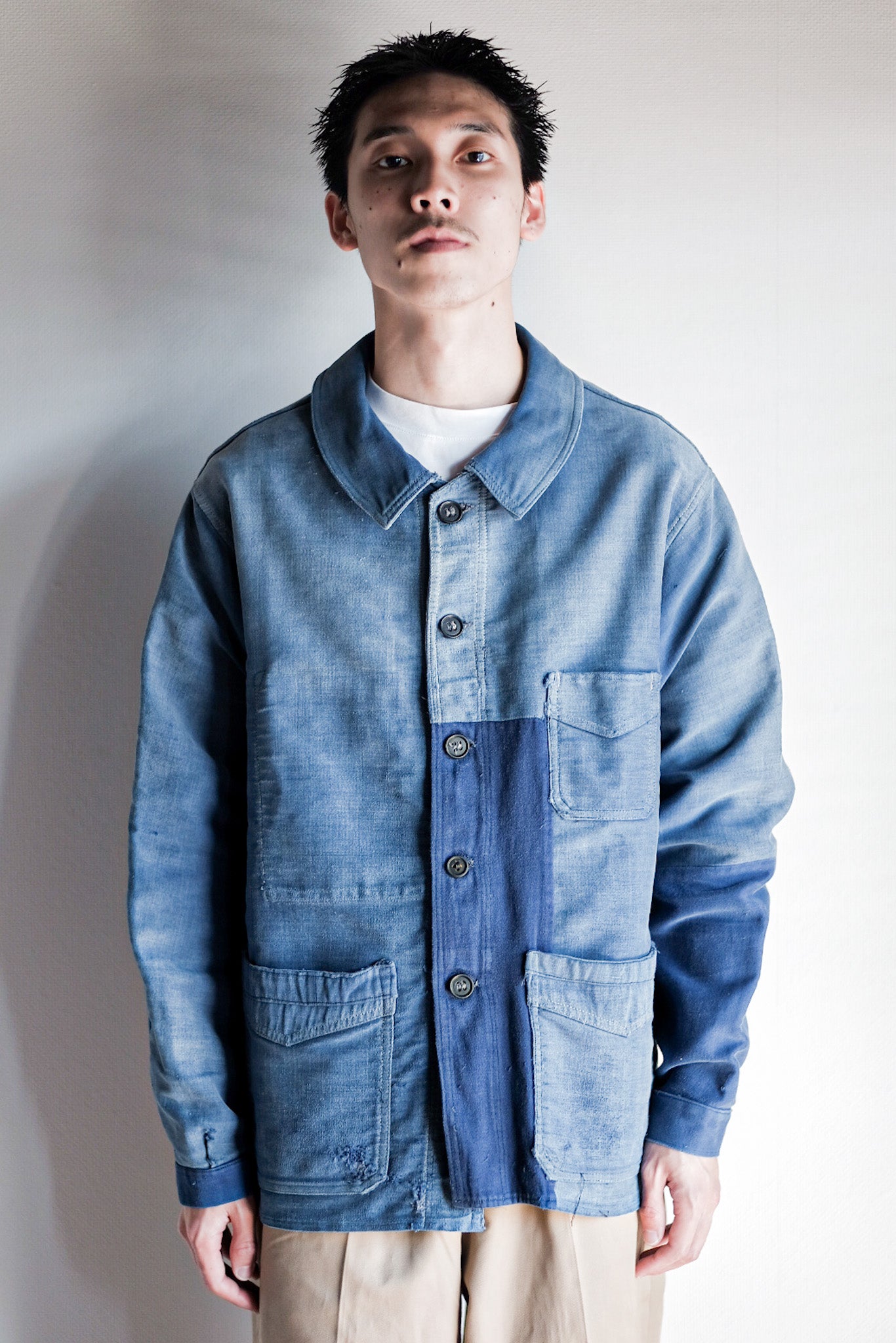 【~40's】French Vintage Blue Moleskin Work Jacket "Le Mont St. Michel"