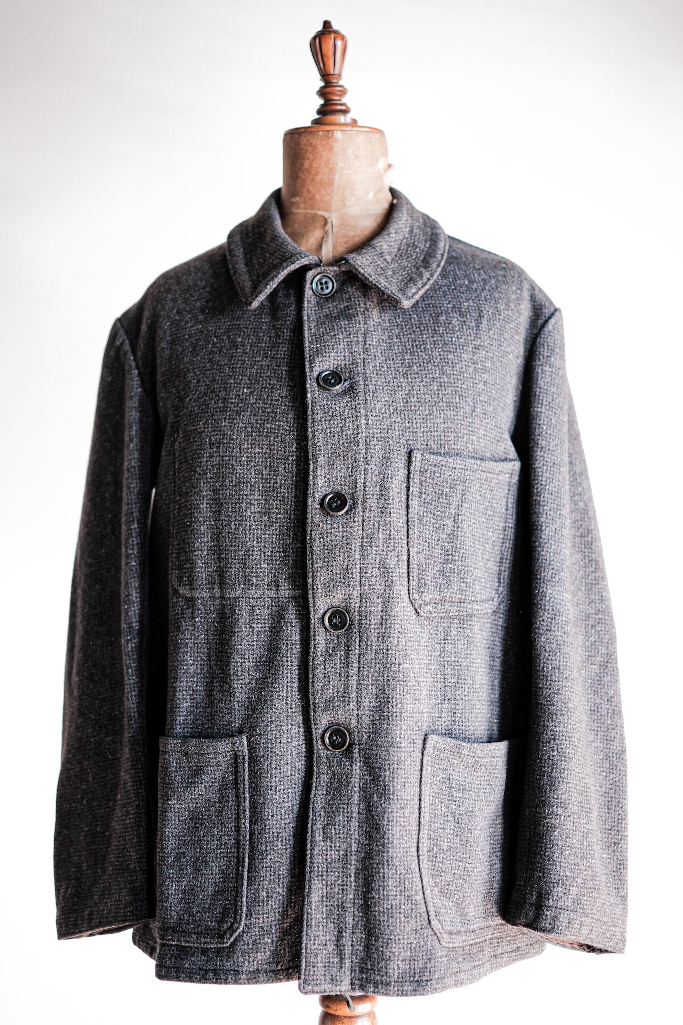 【~50's】French Vintage Gray Wool Checked Work Jacket