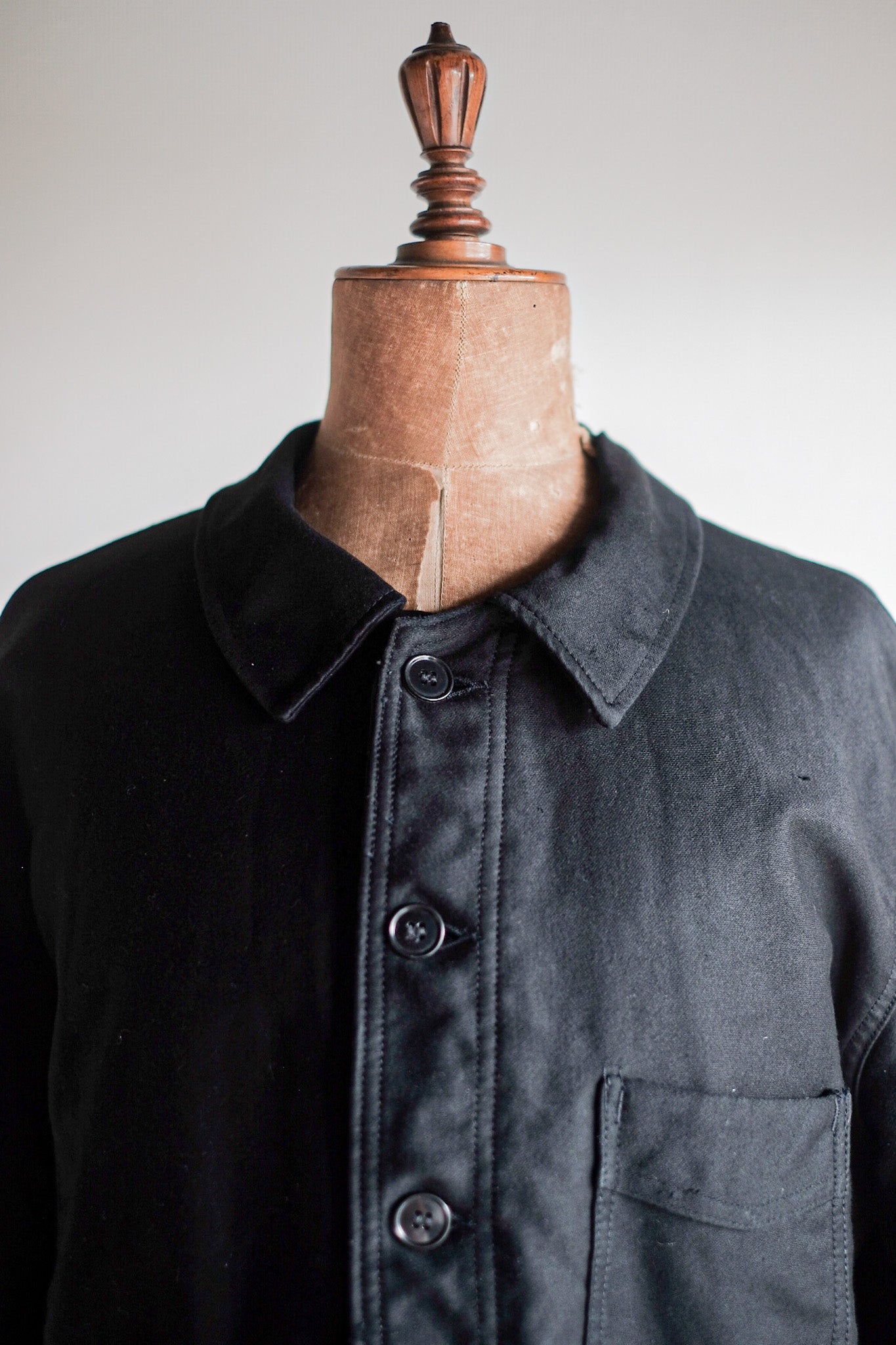 【~50's】French Vintage Black Moleskin Work Jacket "Adolphe Lafont" "Dead Stock"