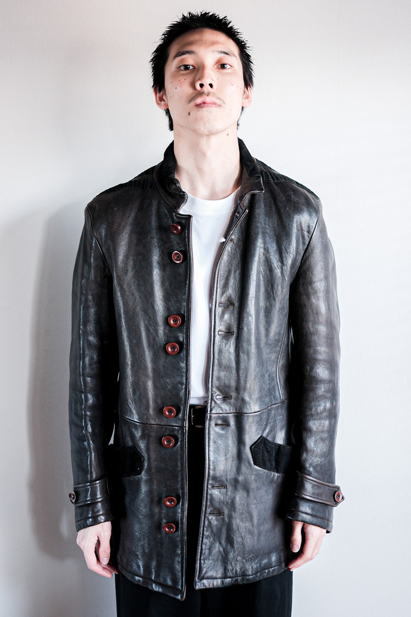【~90's】Old EMPORIO ARMANI Stand Collar Leather Jacket Size.48