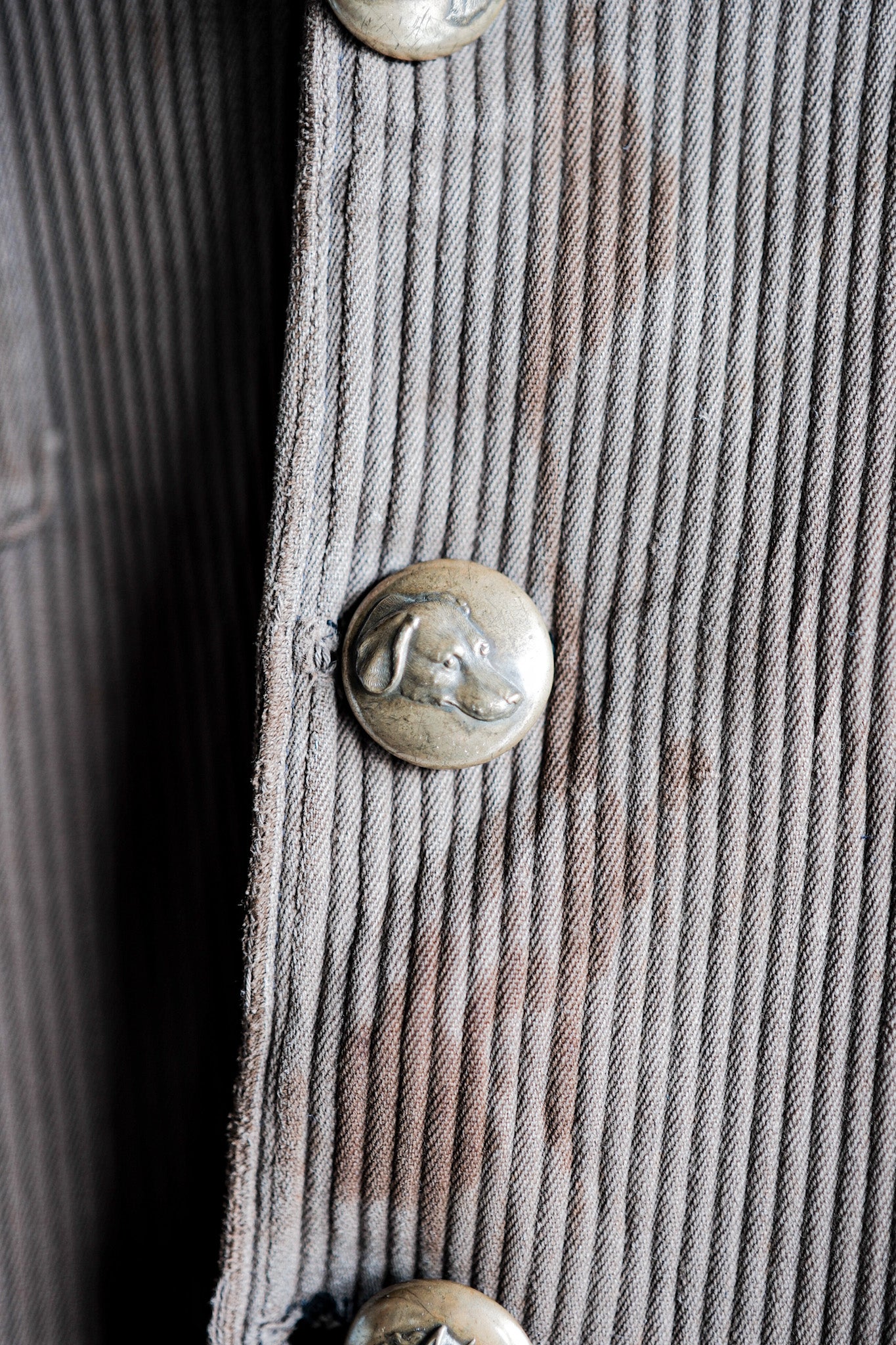 【~40's】French Vintage Brown Cotton Pique Lapel Gamekeeper Hunting Jacket "Unusual Pattern"