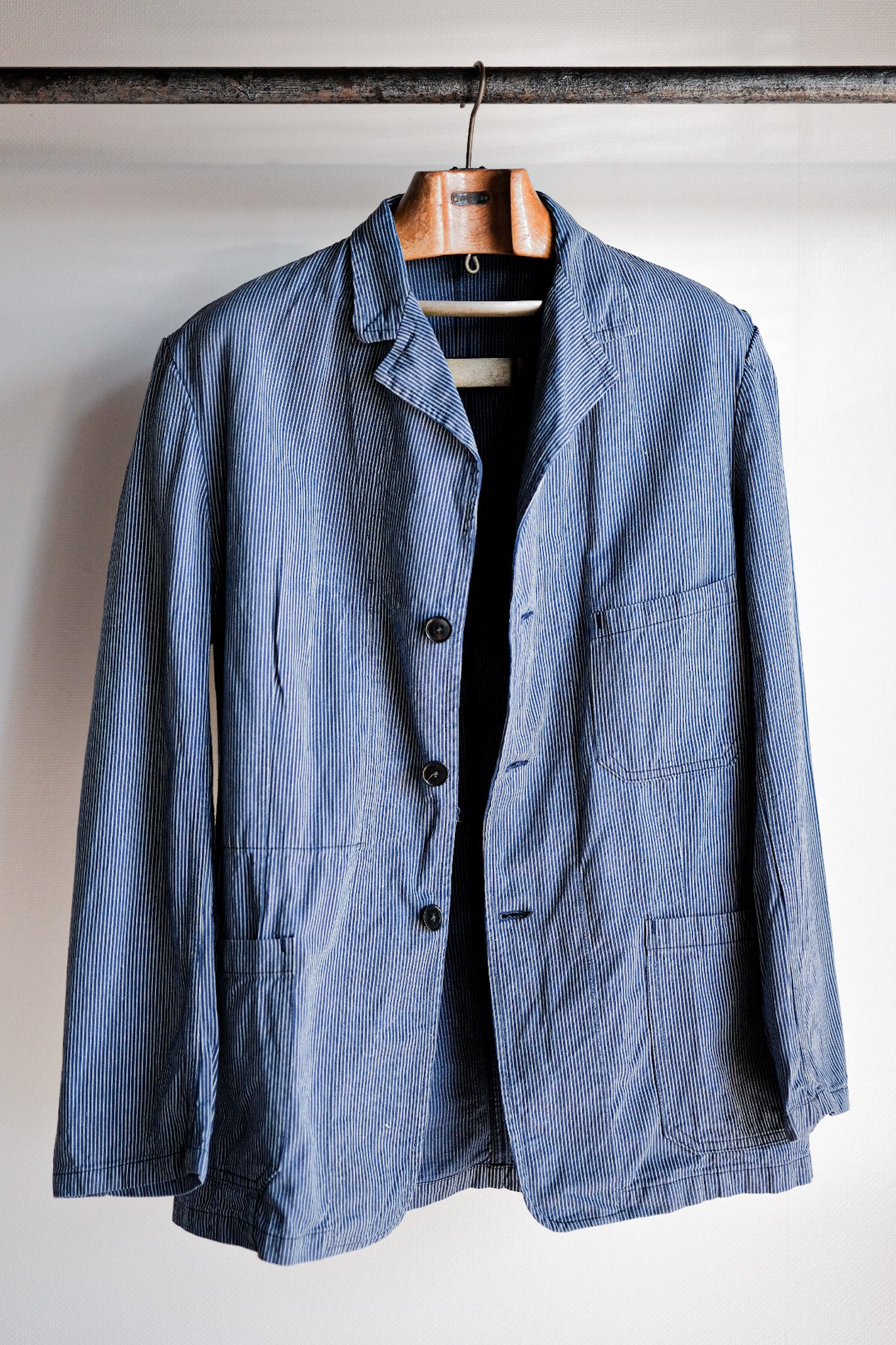 【~60's】French Vintage Cotton Striped Work Jacket "AU MOLINEL"