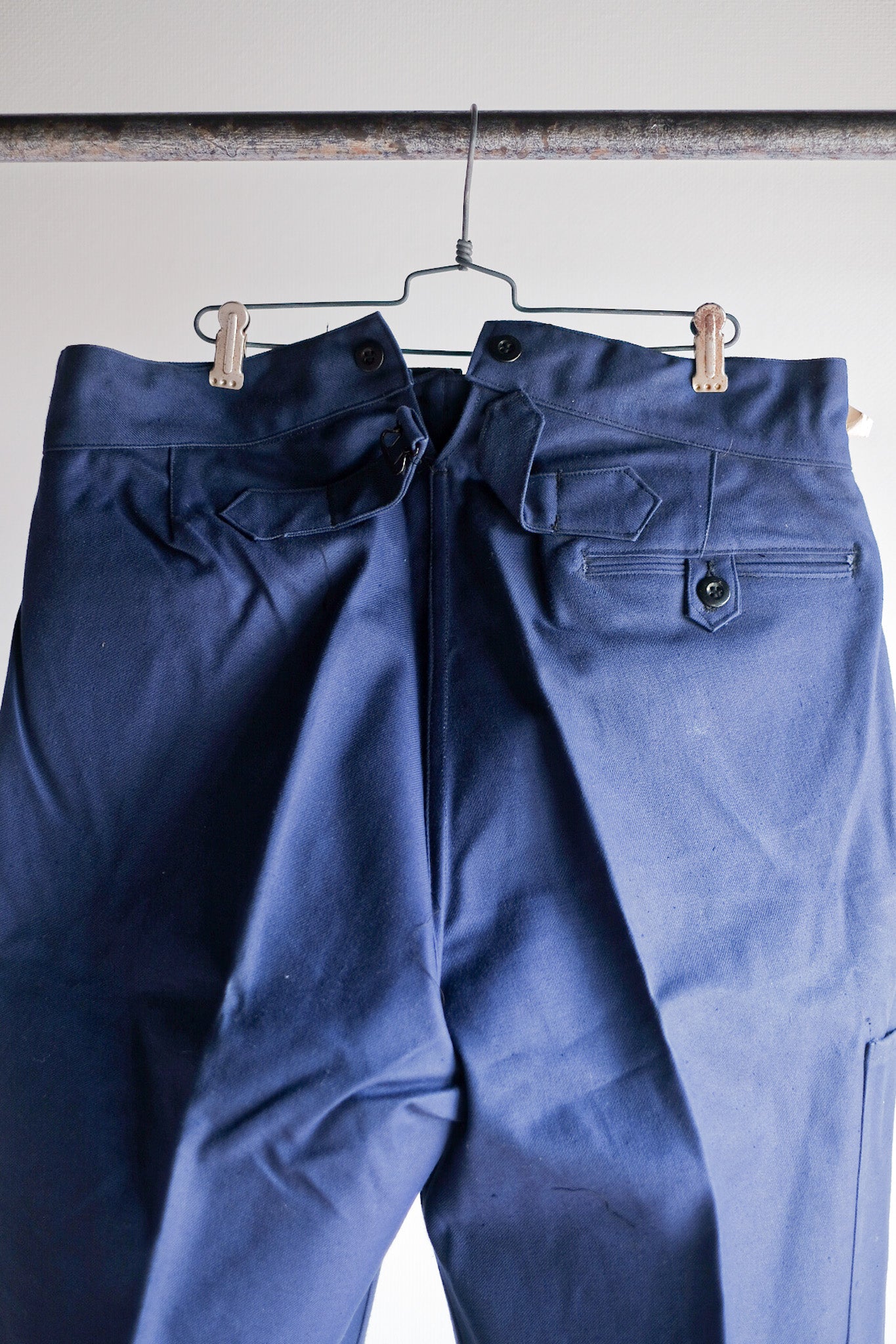 【~40's】French Vintage Blue Cotton Twill Work Pants "Dead Stock"