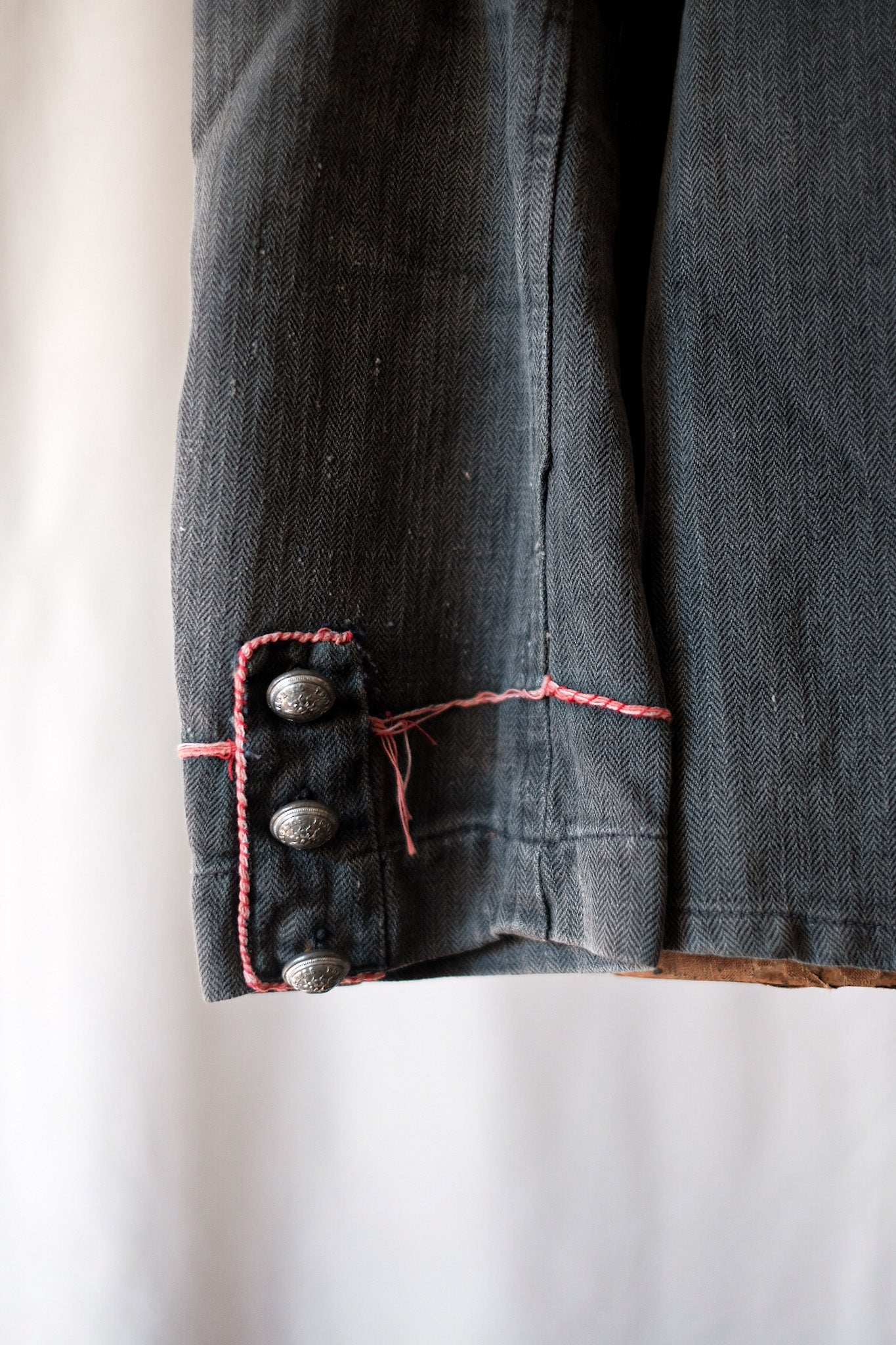 【~10's】French Vintage Black Linen HBT Fireman Jacket