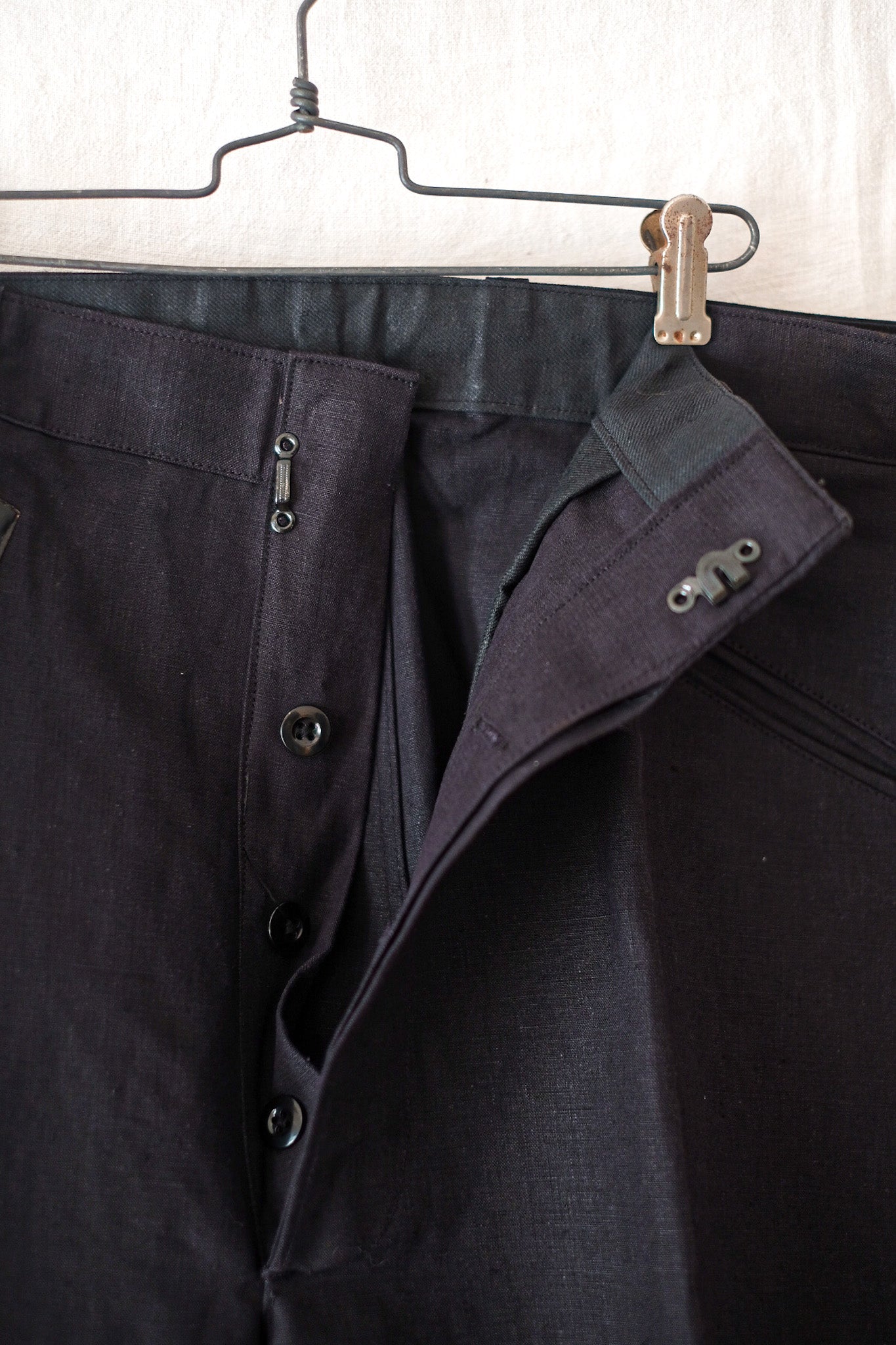 【~50's】French Vintage Black Linen Work Pants "Dead Stock"