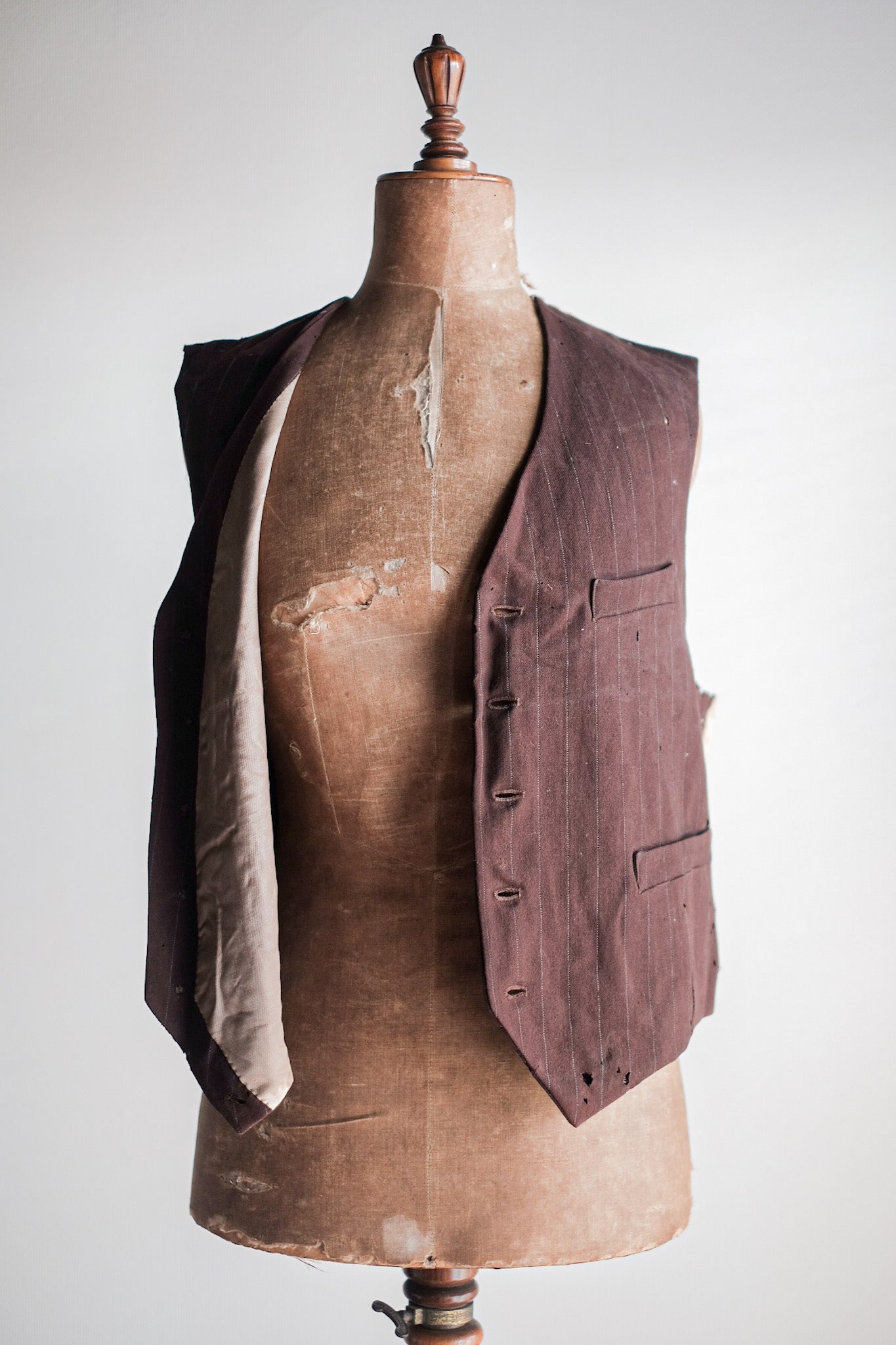 【~40's】French Vintage Brown Wool Work Gilet