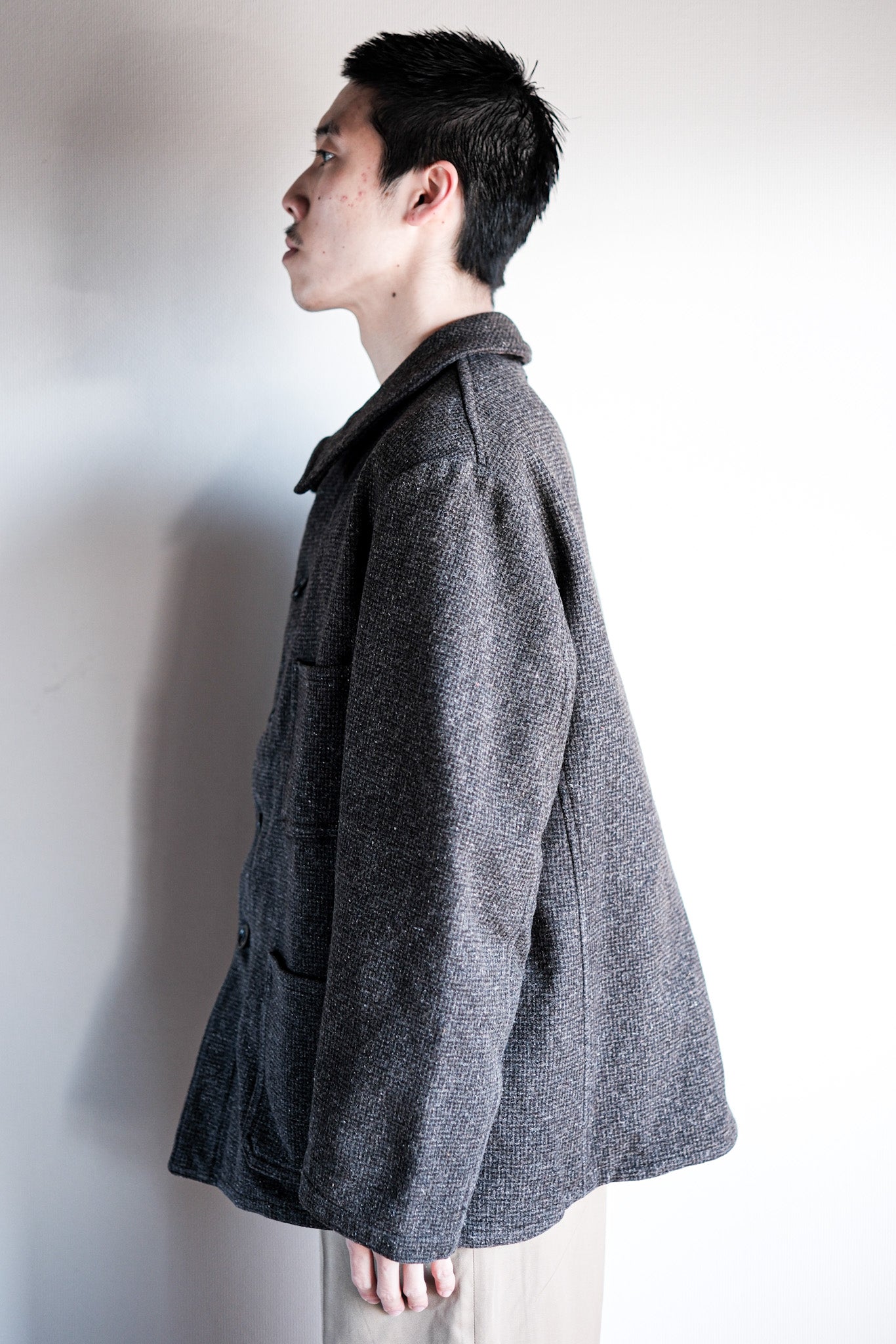 【~50's】French Vintage Gray Wool Checked Work Jacket