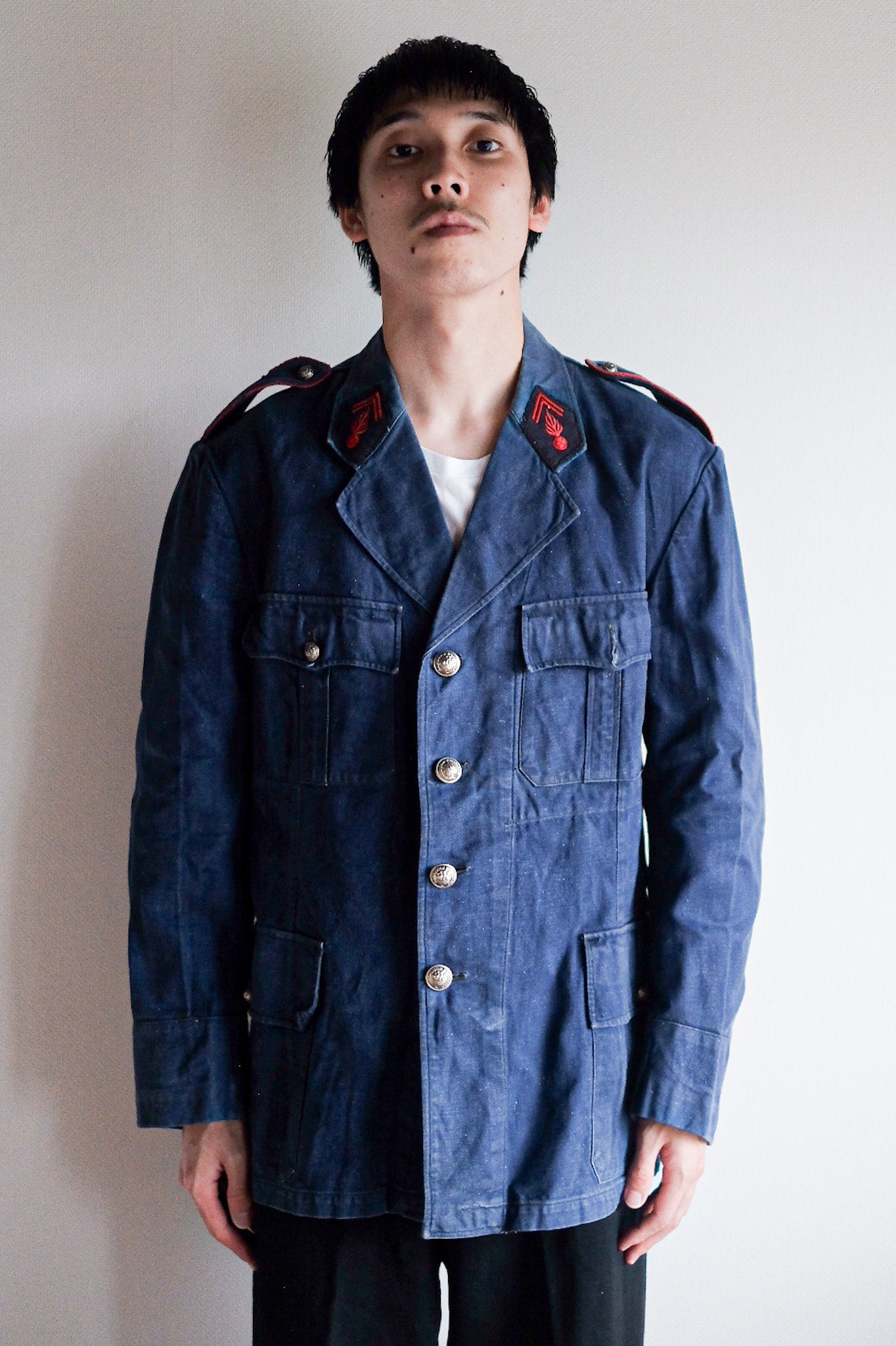 【~40's】French Vintage Indigo Metis Fireman Lapel Jacket