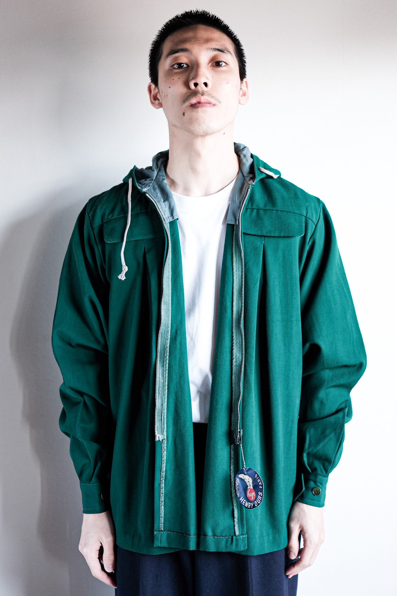 【~50's】French Vintage Green Wool Rayon Hooded Jacket "Dead Stock"