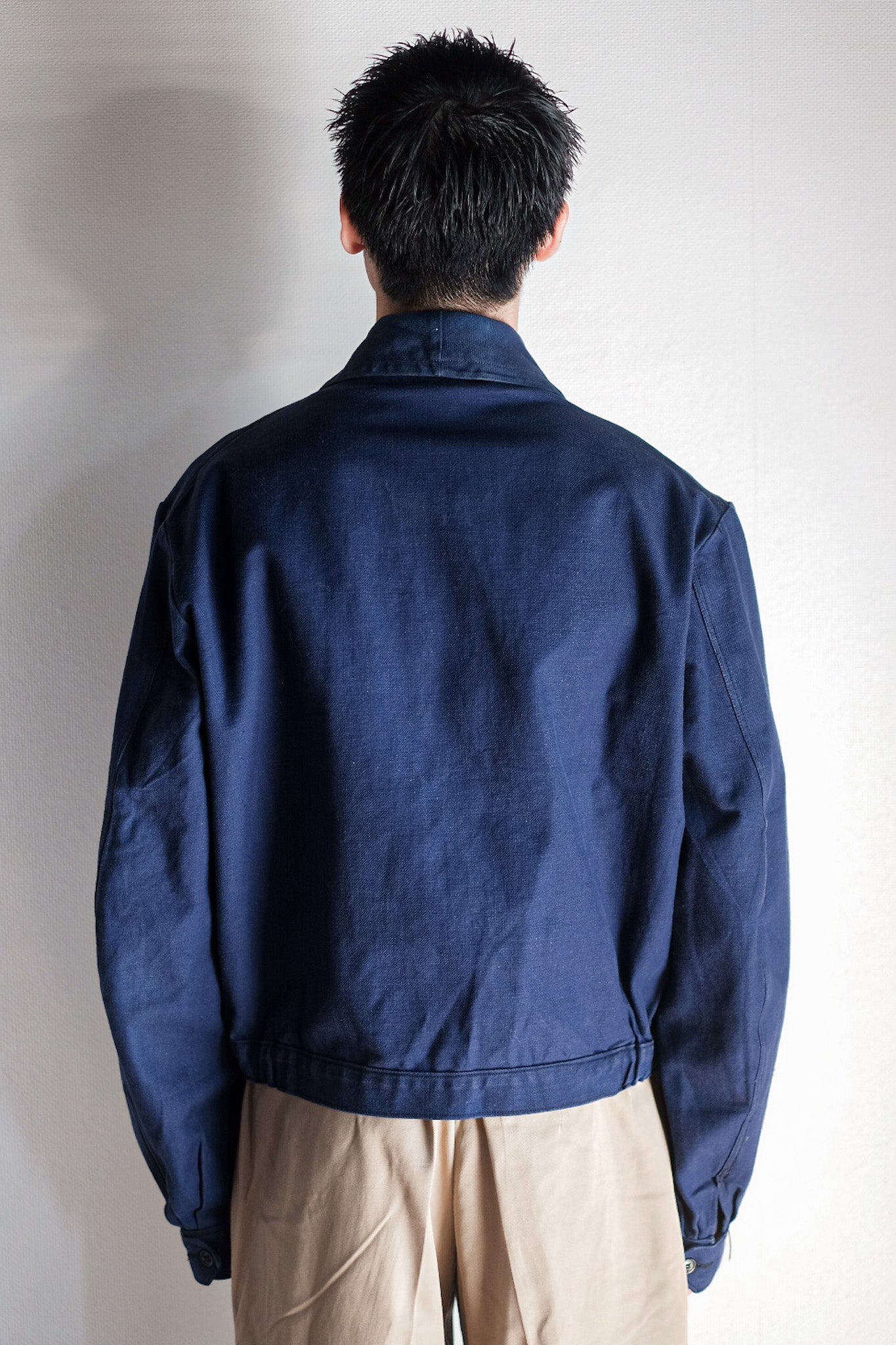 【~40's】French Vintage Blue Cotton Twill Cyclist Jacket