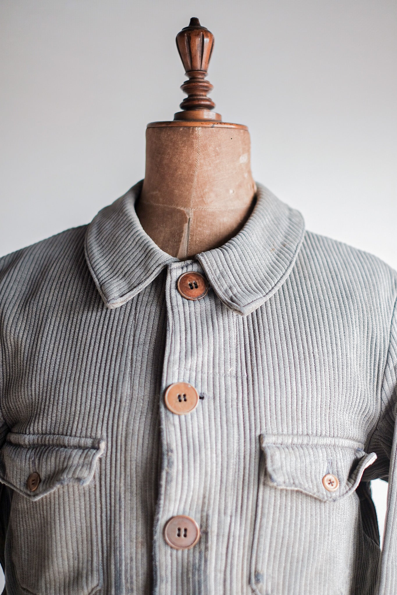 【~40's】French Vintage Gray Cotton Pique Hunting Jacket