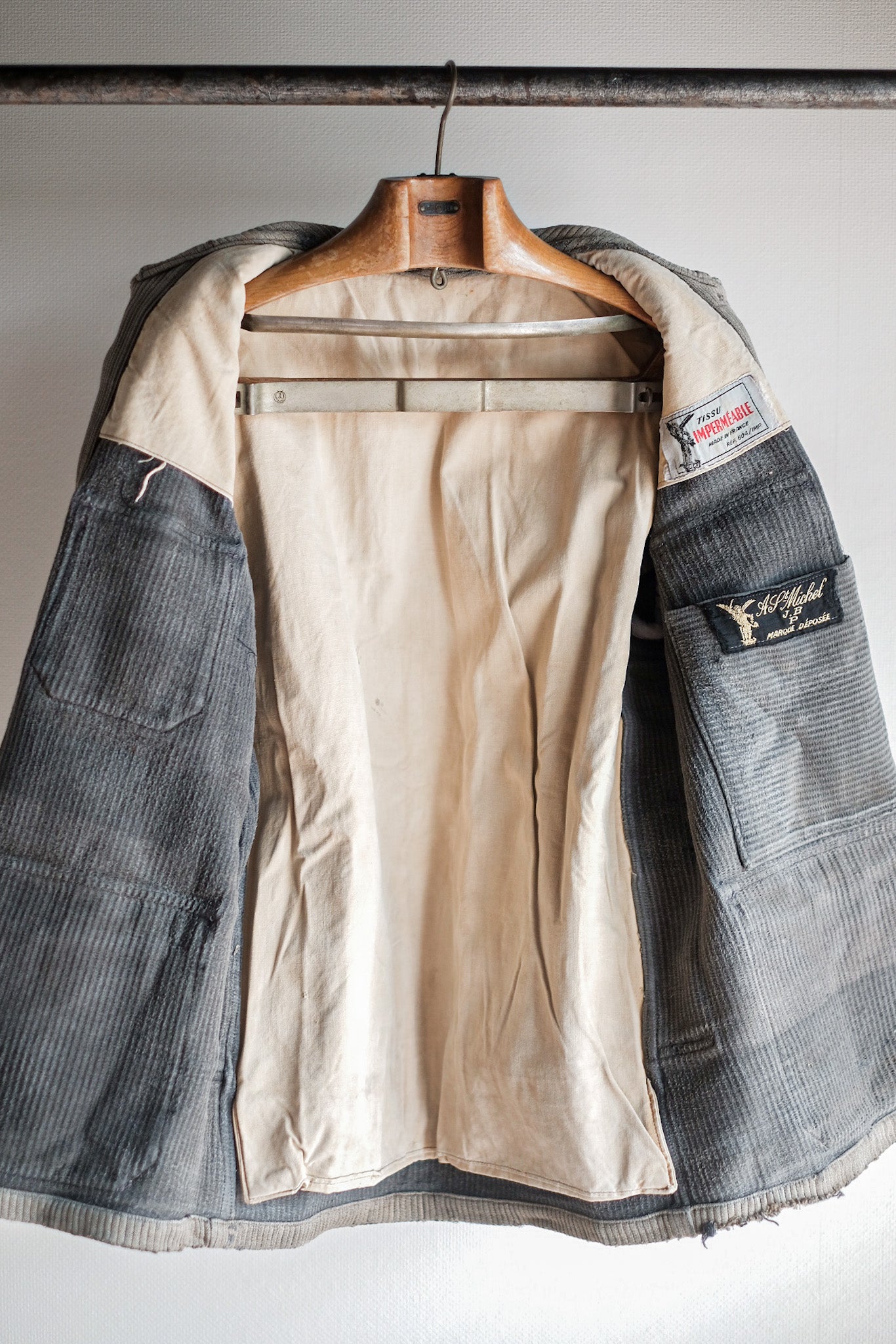 【~40's】French Vintage Gray Cotton Pique Hunting Jacket