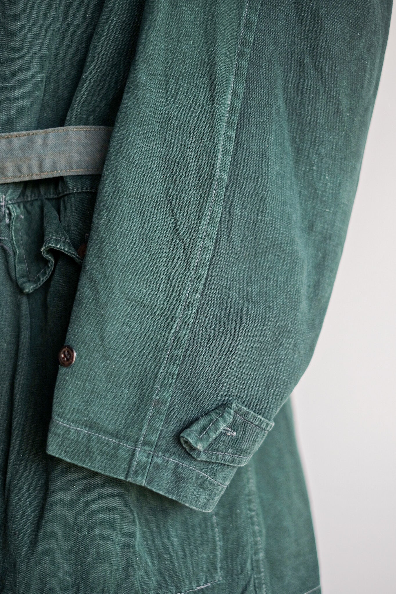 【~40's】French Army Double Breasted Green Linen Canvas Jacket