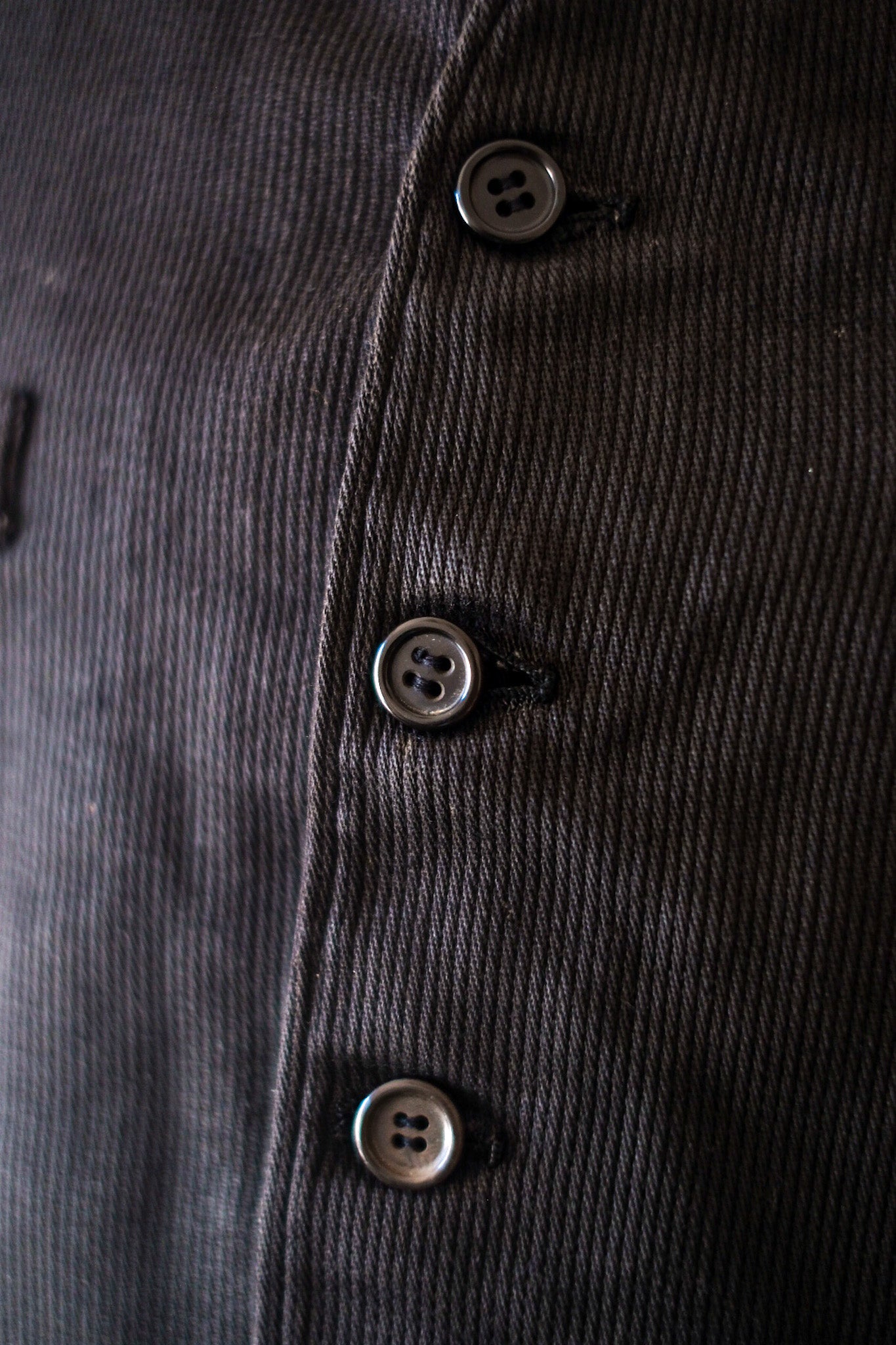 【~40's】French Vintage Black Cotton Pique Gilet "Dead Stock"