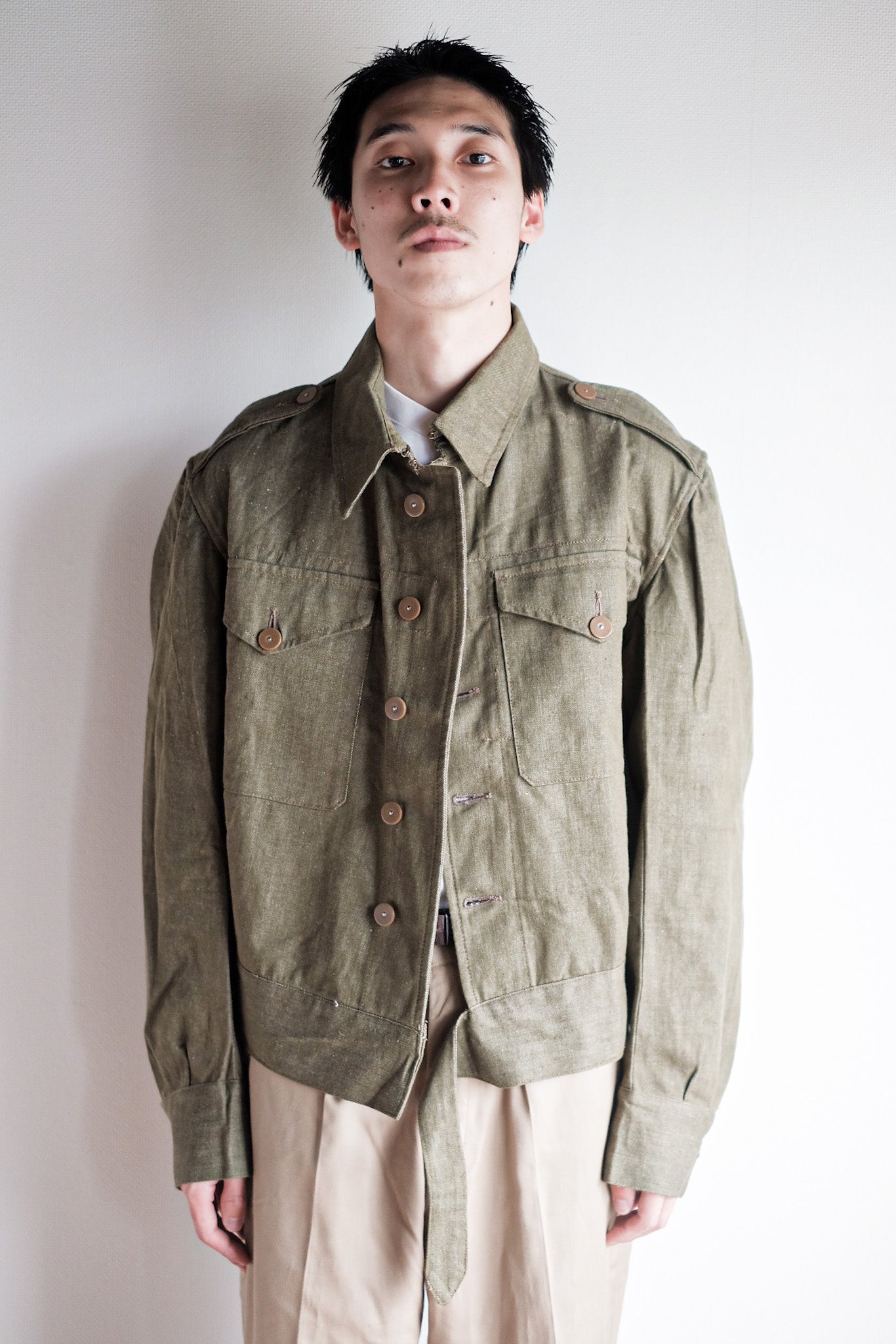 【~50's】British Army Green Denim Battle Dress Jacket Size.7 "Dead Stock"