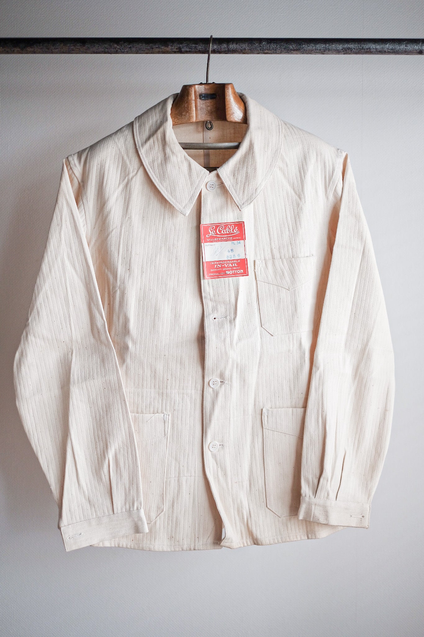 【~40’s】French Vintage White Cotton HBT Work Jacket “Dead Stock”