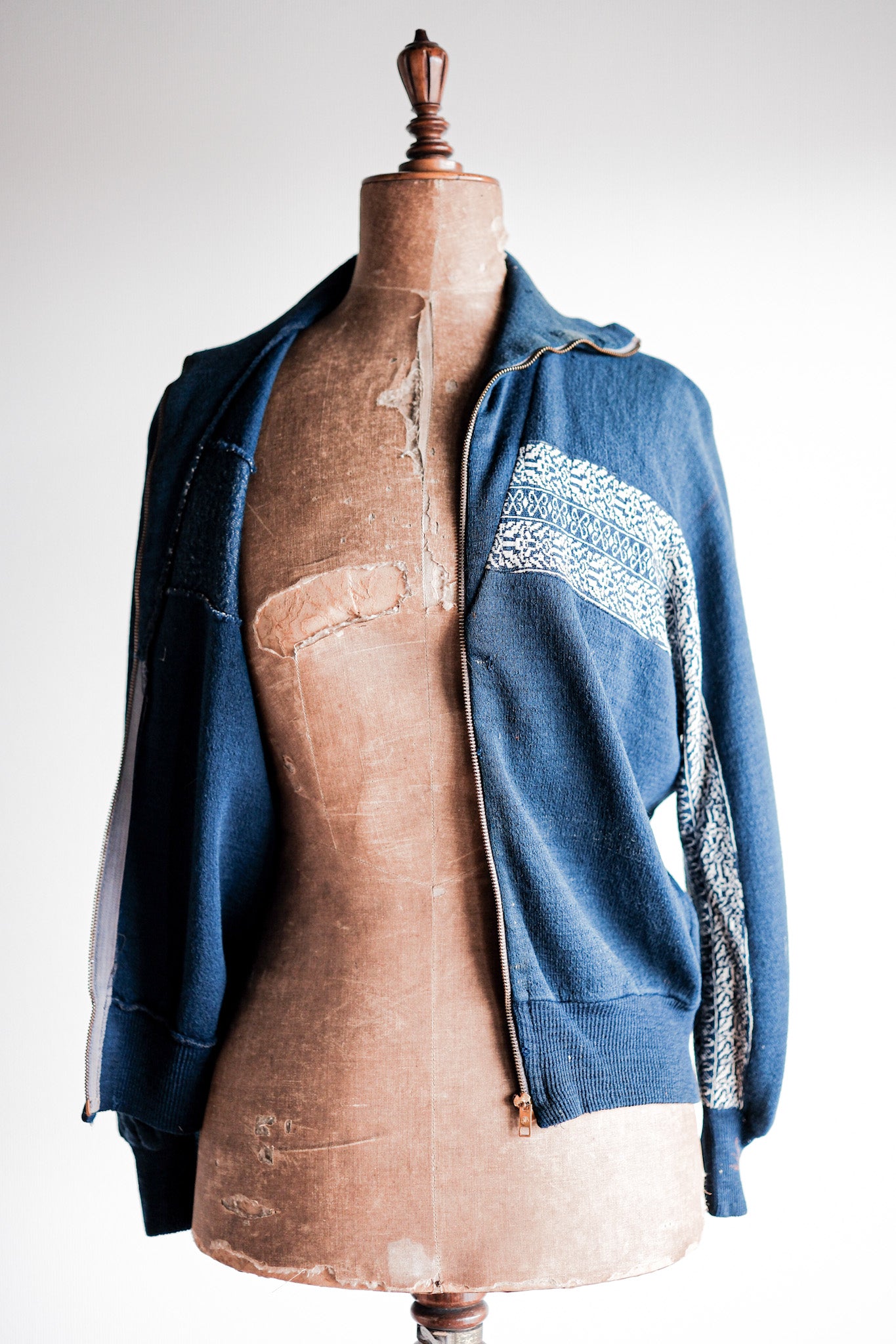 【~50's】French Vintage Full Zip Wool Printed Cardigan