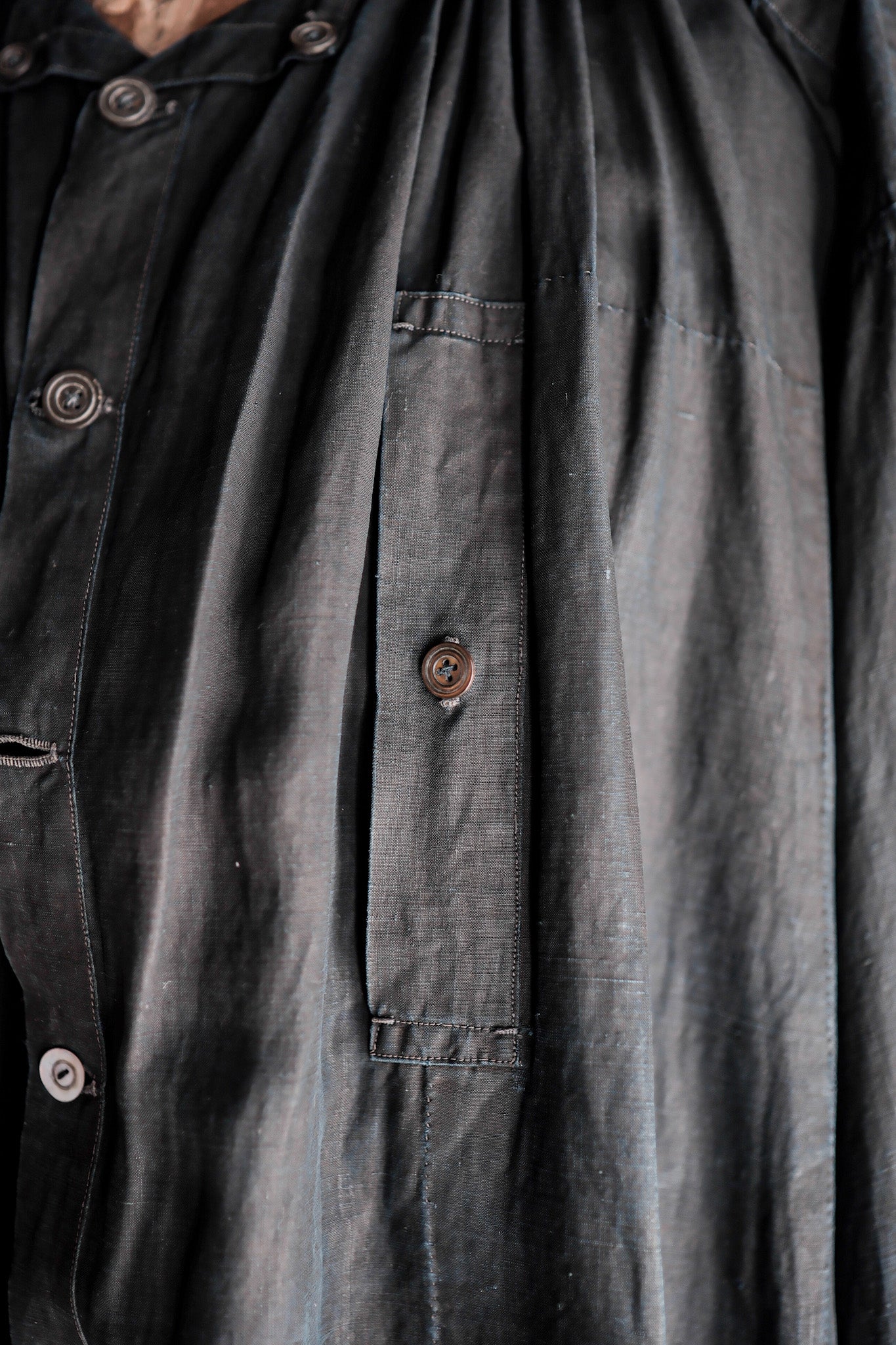 【Early 20th C】French Antique Indigo Linen Smock Open Type "Biaude"