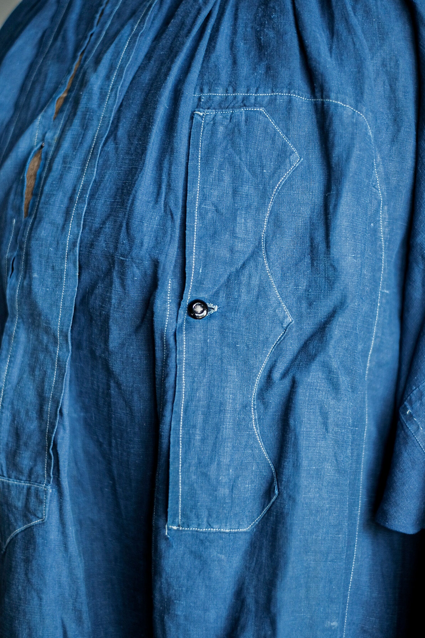 【Early 20th C】French Antique Indigo Linen Smock "Biaude"
