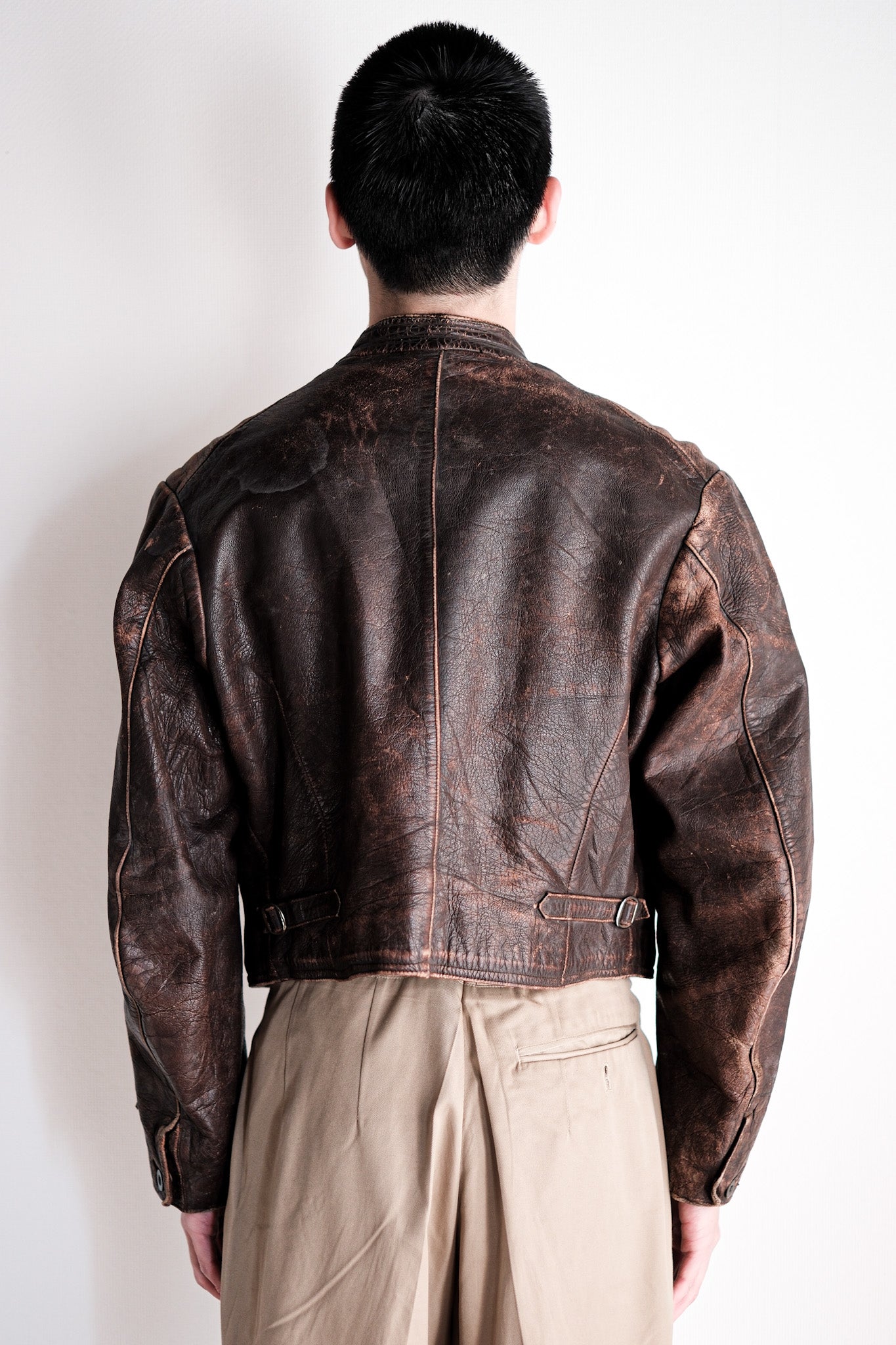 【~30's】German Vintage Double Breasted Motorcycle Leather Jacket
