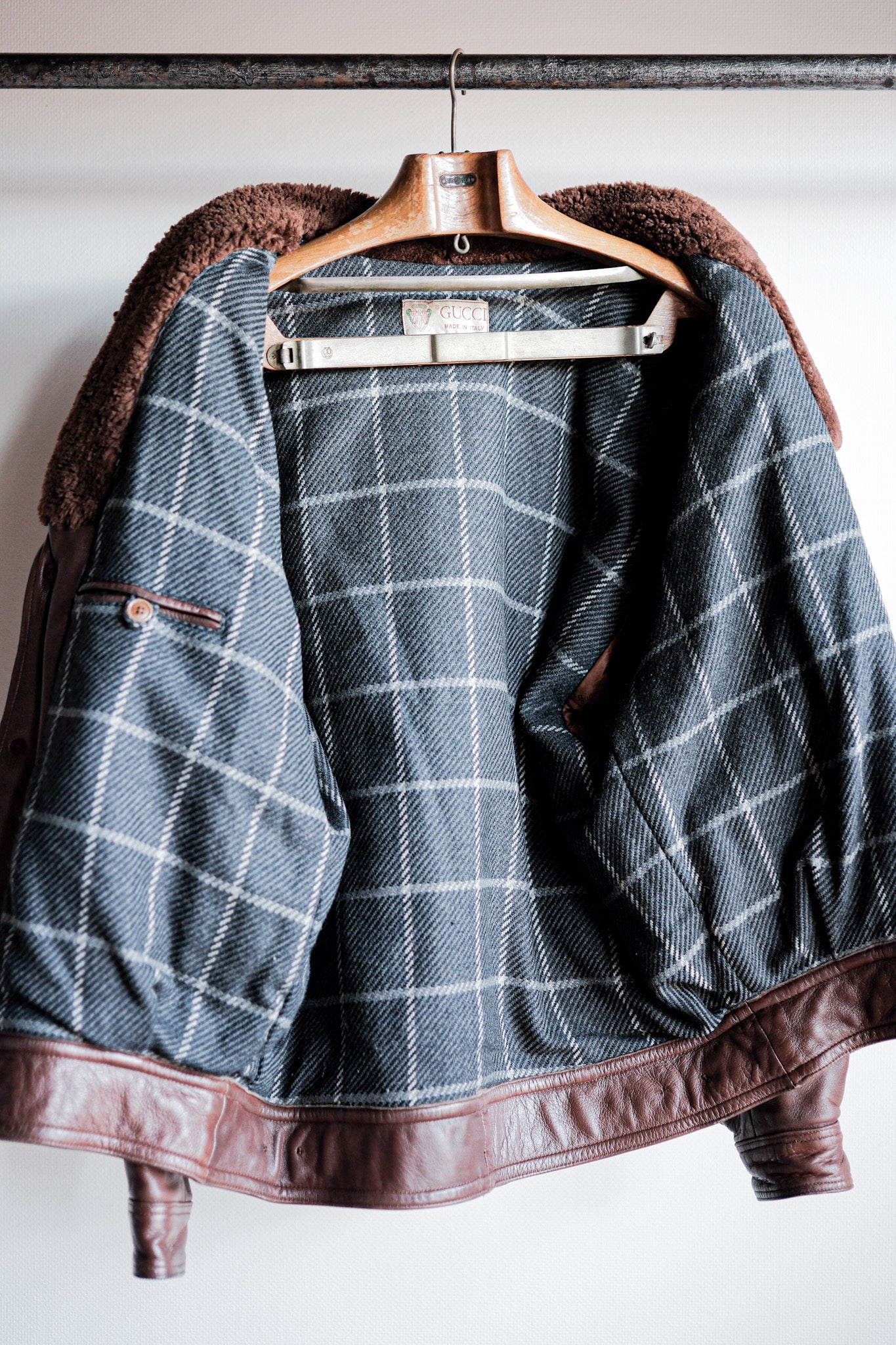 【~80's】Old Gucci Shawl Collar Leather Bomber Jacket Size.52