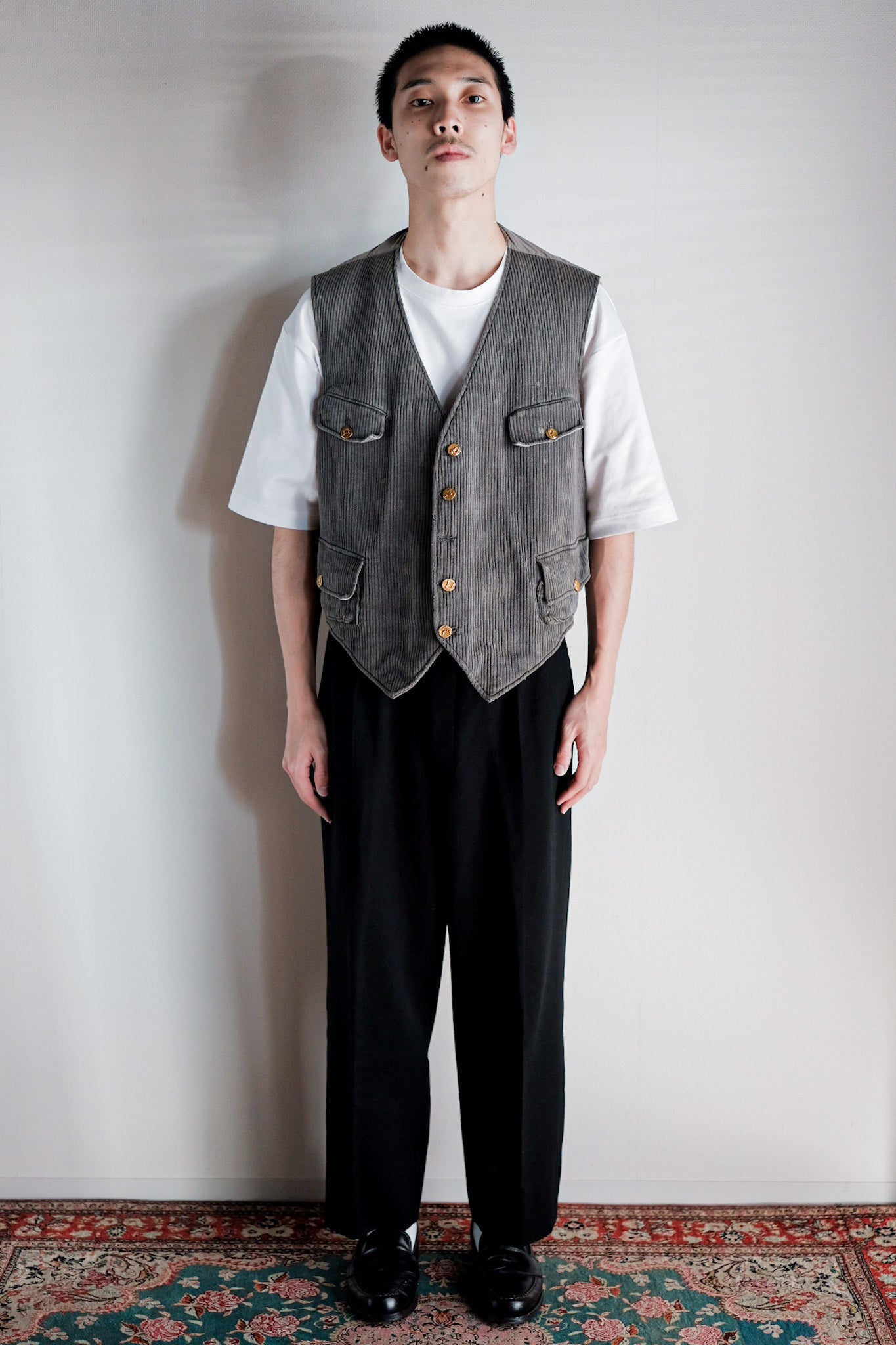 【~30's】French Vintage Gray Cotton Pique Hunting Gilet