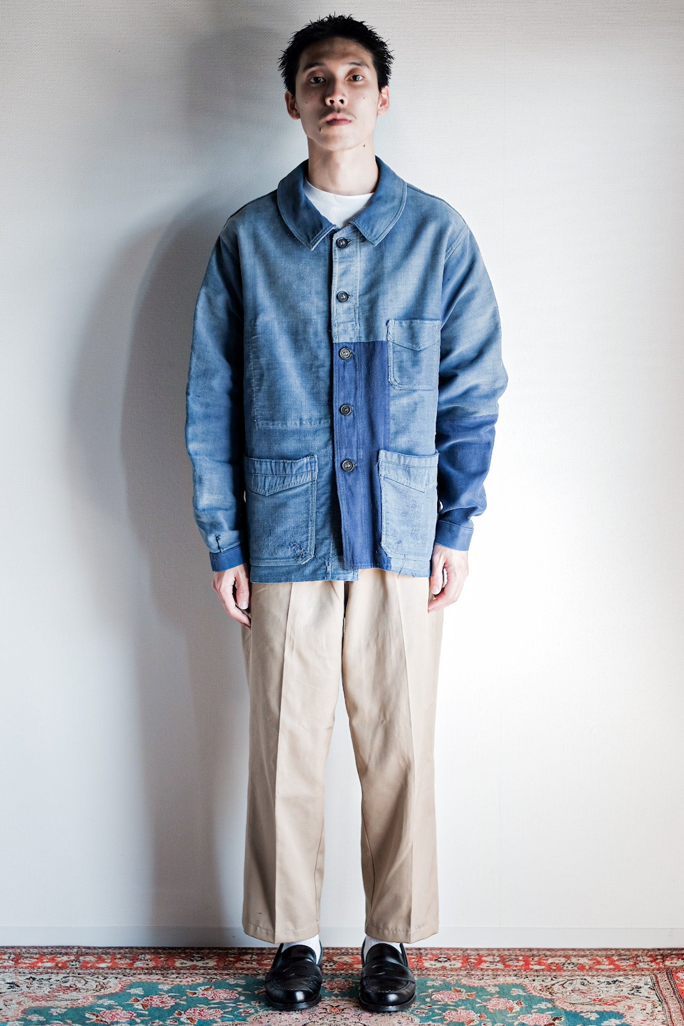 【~40's】French Vintage Blue Moleskin Work Jacket "Le Mont St. Michel"