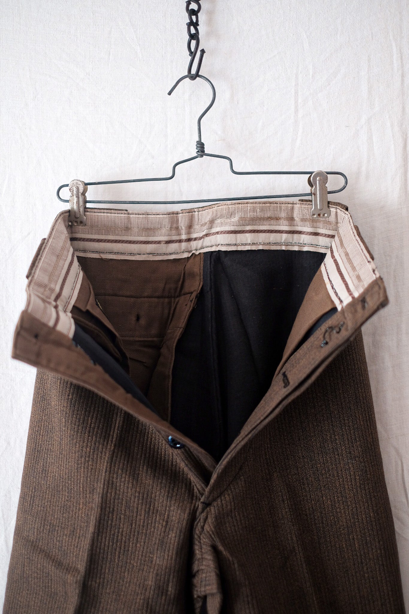 【~50's】French Vintage Brown Cotton Pique Work Pants "Dead Stock"