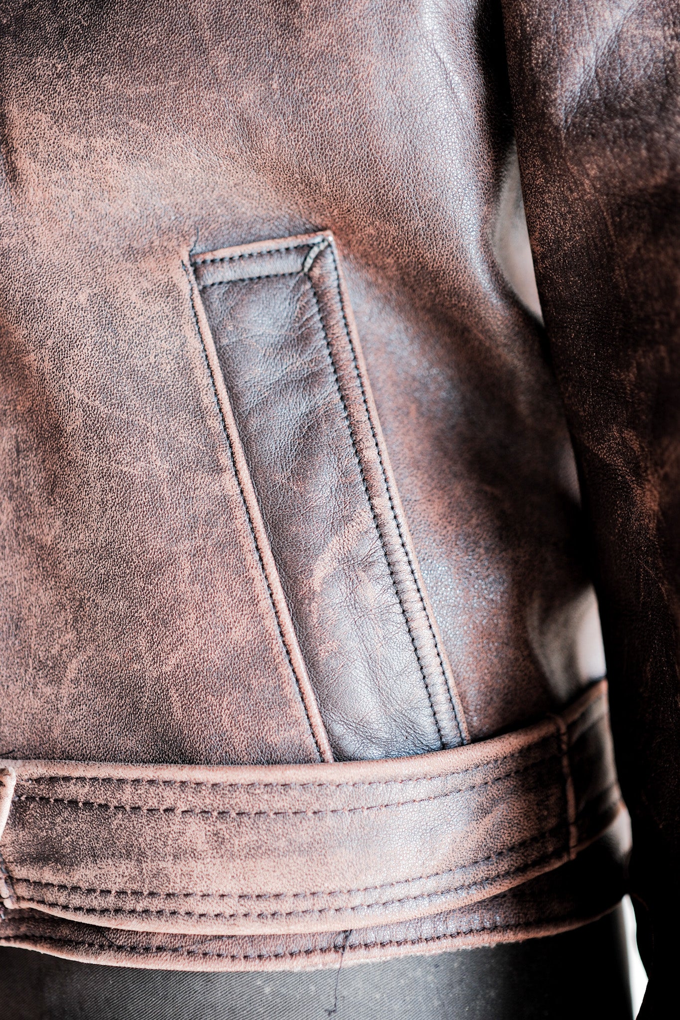 【~50's】French Vintage Le Corbusier Type Double Breasted Leather Jacket "Unusual Pattern"