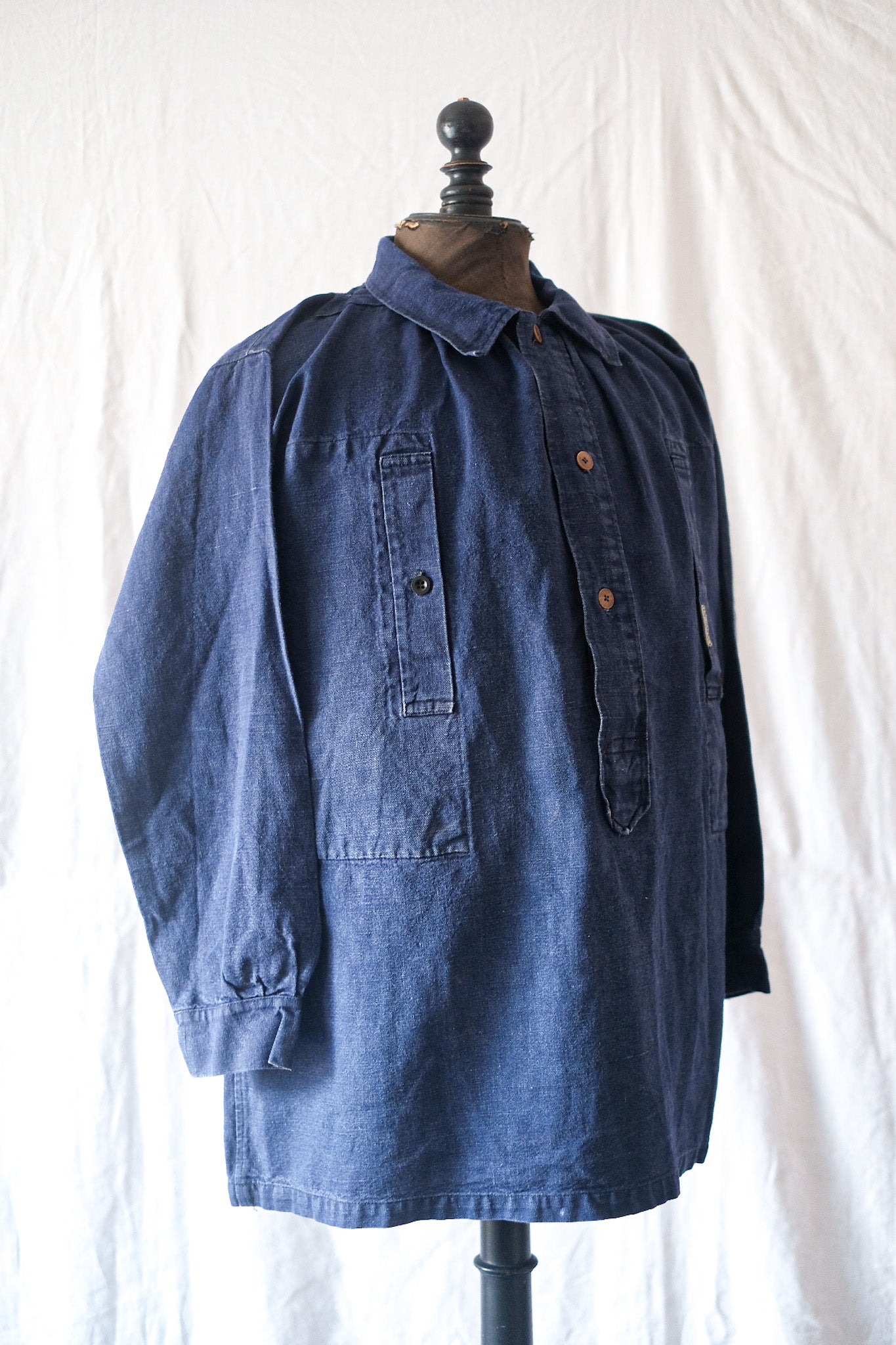 【~40's】French Vintage Indigo Cotton Smock Biaude