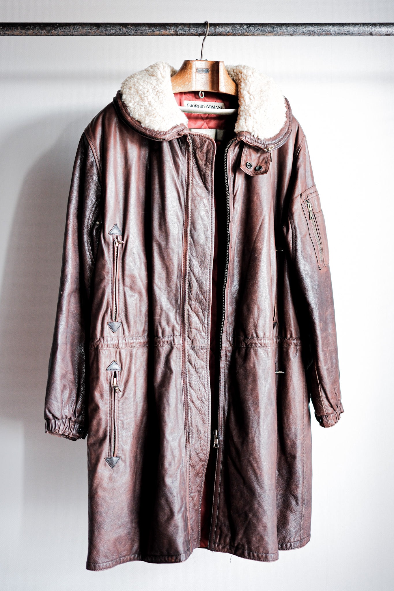 【~80's】Old GIORGIO ARMANI Aviator Style Leather Coat Size.48