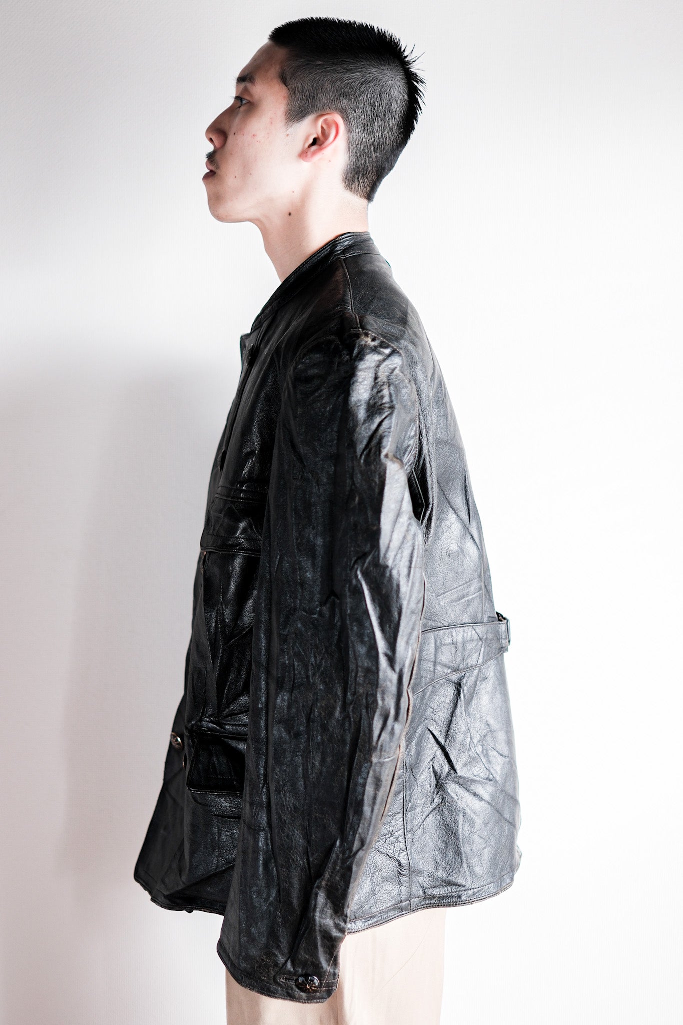 【~40's】Swedish Vintage Double Breasted Leather Jacket