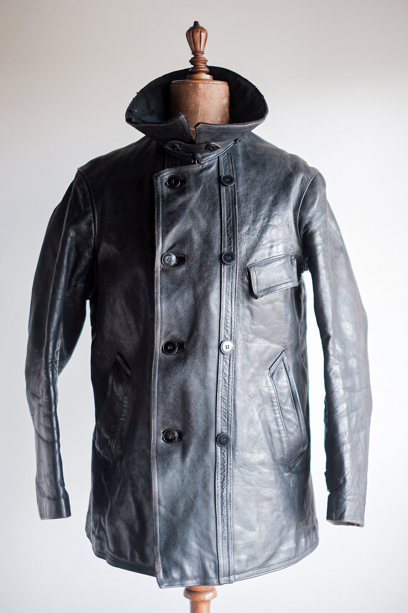 【~30's】French Vintage Le Corbusier Leather Work Jacket "Wool Collar"