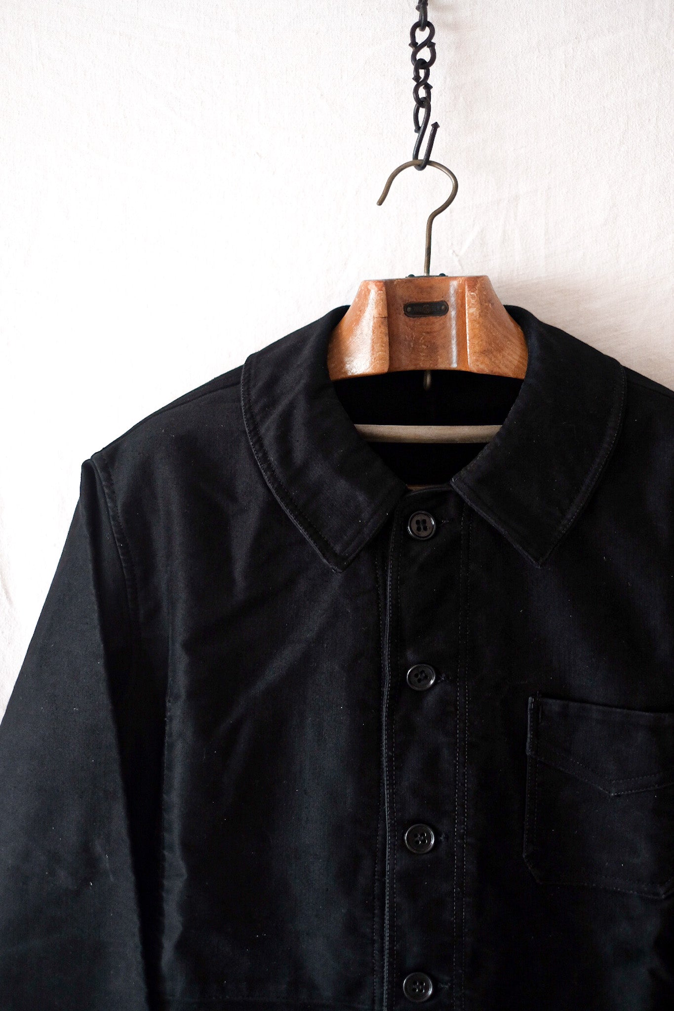 【~40's】French Vintage "Le Mont St. Michel" Black Moleskin Work Jacket
