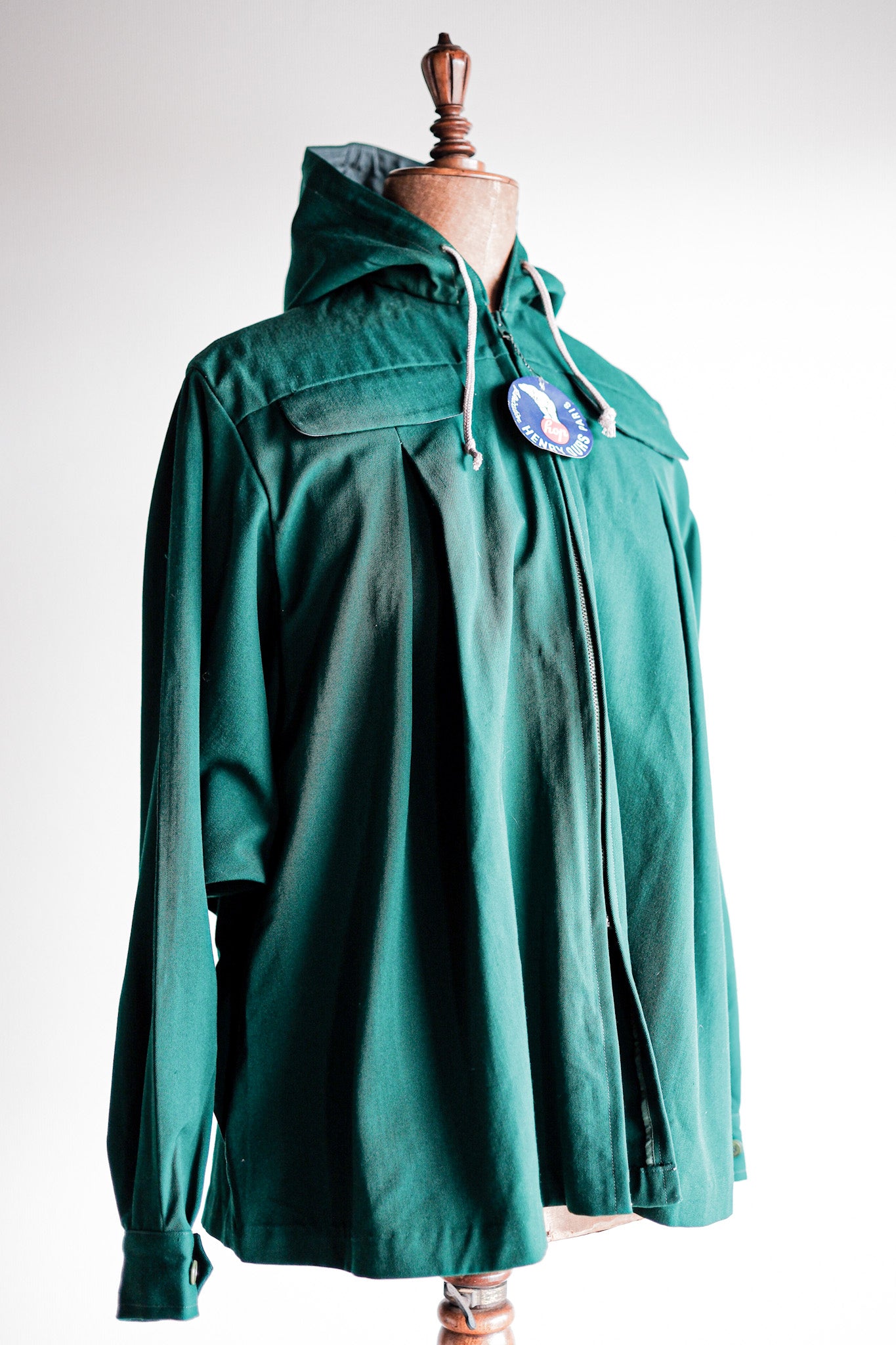 【~50's】French Vintage Green Wool Rayon Hooded Jacket "Dead Stock"